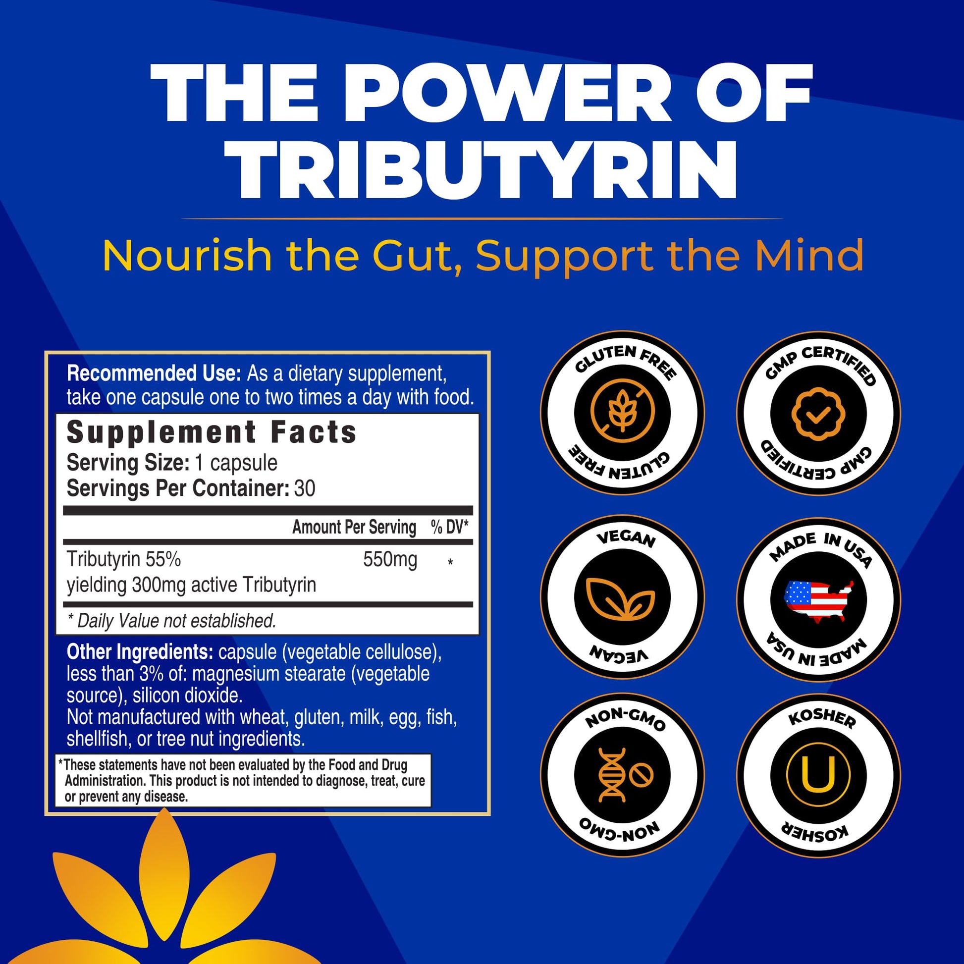 Tributyrin Supplement - Better Delivery & More Effective than Sodium Butyrate - Gut Health & Digestive Support - 3-in-1 Butyrate Postbiotics for Leaky Gut & Gut Barrier Support - 30 Capsules Vita Bloom LabsAu supplements