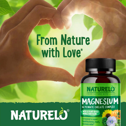 NATURELO Magnesium Glycinate Chelate Complex - 200 mg Magnesium with Organic Vegetables to Support Sleep, Calm, Muscle Cramp & Stress Relief NATURELOUS supplements