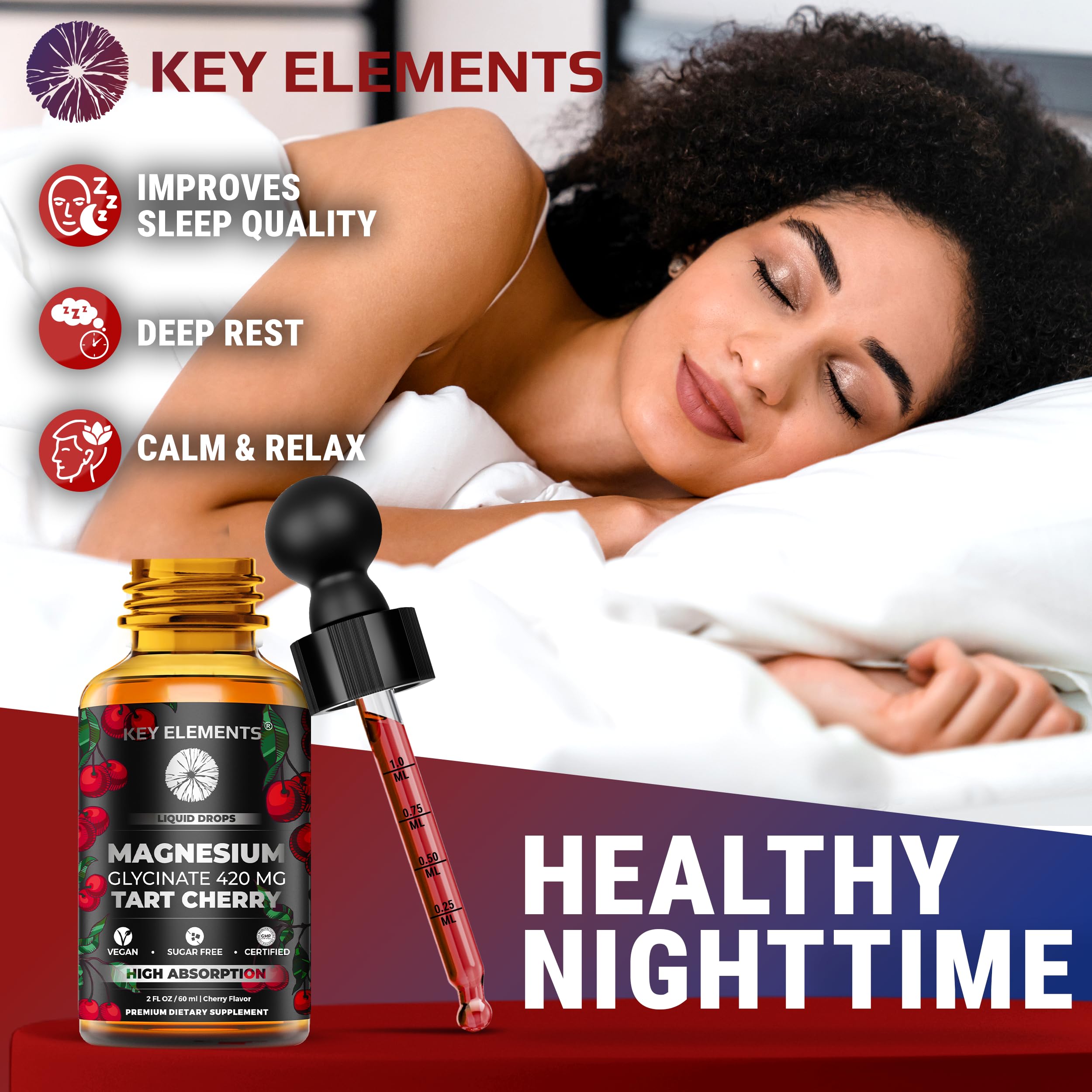 Liquid Magnesium Glycinate 420 Mg with Natural Tart Cherry Extract | Magnesium Glycinate Drops Supplement for Sleep, Mood & Mobility Support | Tart Cherry Extract KEY ELEMENTSAu supplements