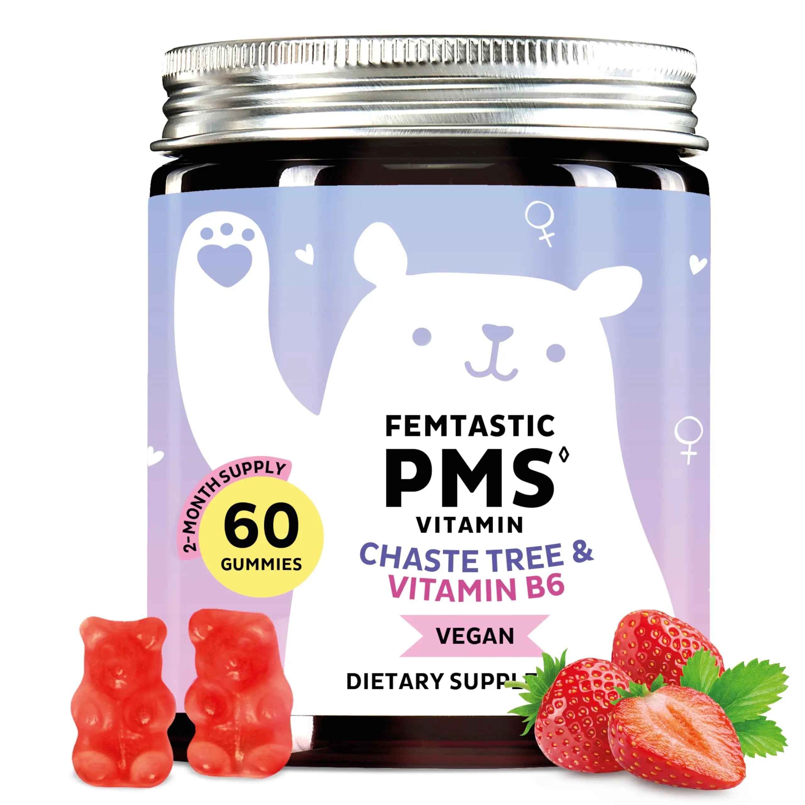 PMS Support Supplement for Women. Menstrual Relief Gummies to Target Hormonal Breakouts, Bloating, Period Cramps, & Mood Swings. Vegan, with Vitamin B6 & Lemon Balm, 60 Gummies Bears with BenefitsAu supplements