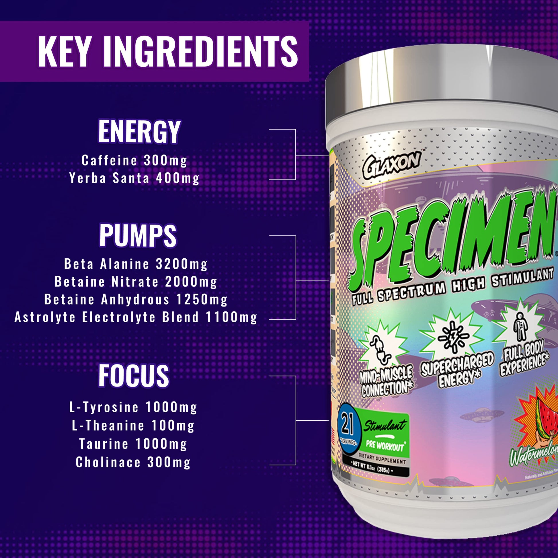 Glaxon Specimen High Stimulant Pre Workout Powder, Preworkout with 300mg Caffeine GlaxonAu supplements