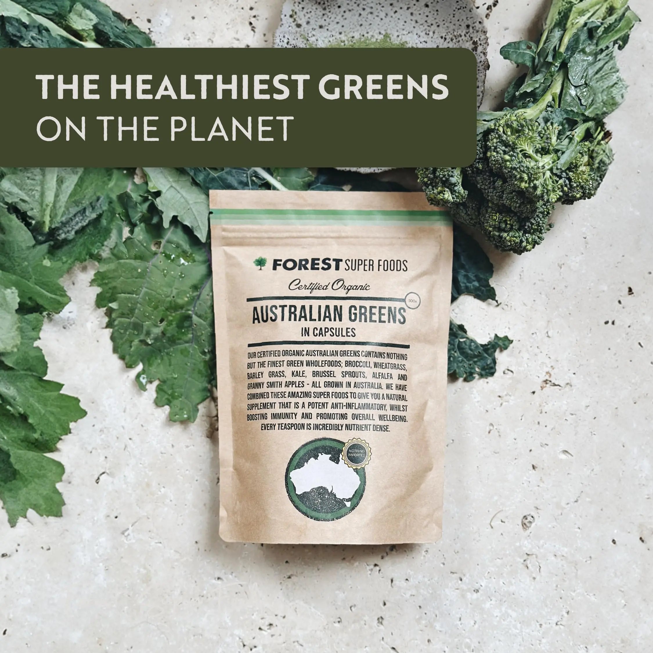 Certified Organic Australian Greens Whole Food Blend | 7 Incredible Whole Foods | No fillers or additives Forest Super Foodsnz supplements