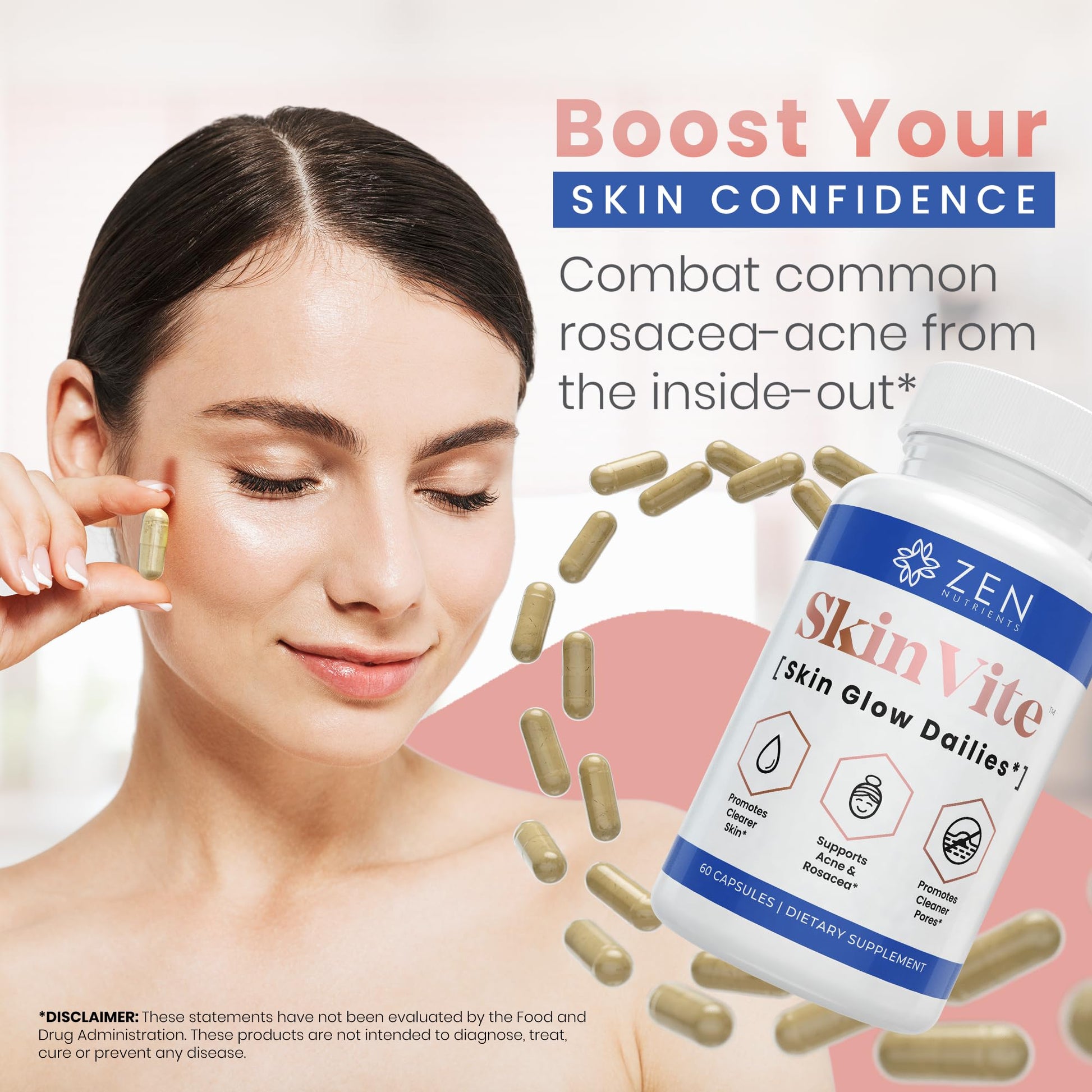 Zen Nutrients SkinVite Natural Skin Supplement for Women, Men & Teens - Hormonal Breakouts & Clear Skin Support Supplement - Detoxifying Vitamin for Acne and Digestion Support Zen NutrientsAu supplements