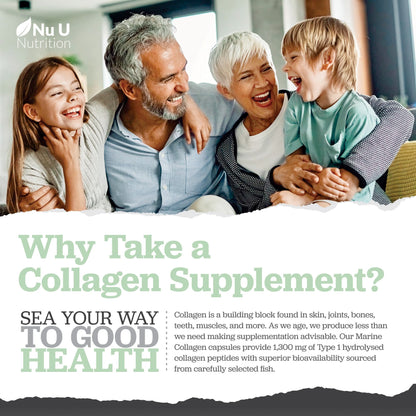 Marine Collagen with Hyaluronic Acid, Vitamin C - 90 Hydrolysed Capsules (not Tablets) - Premium High Strength Collagen Nu U NutritionUS supplements
