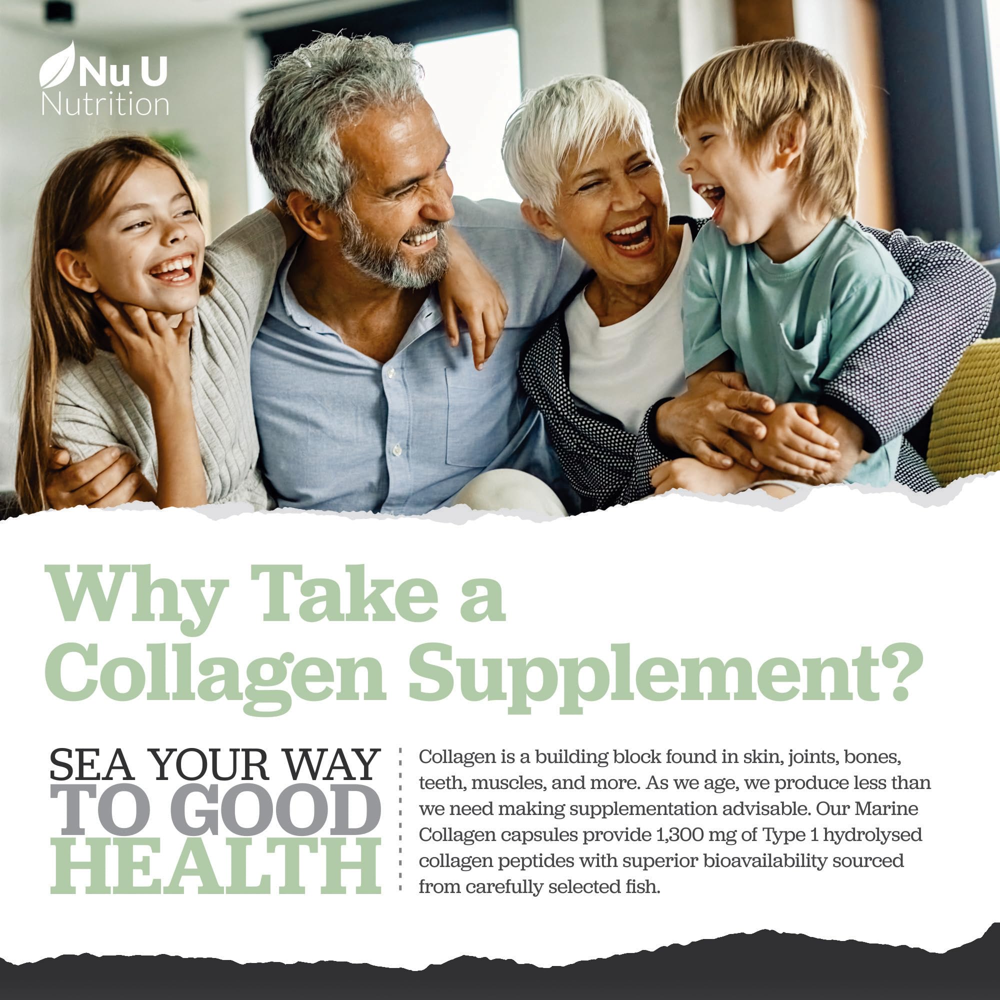 Marine Collagen with Hyaluronic Acid, Vitamin C - 90 Hydrolysed Capsules (not Tablets Nu U NutritionAu supplements