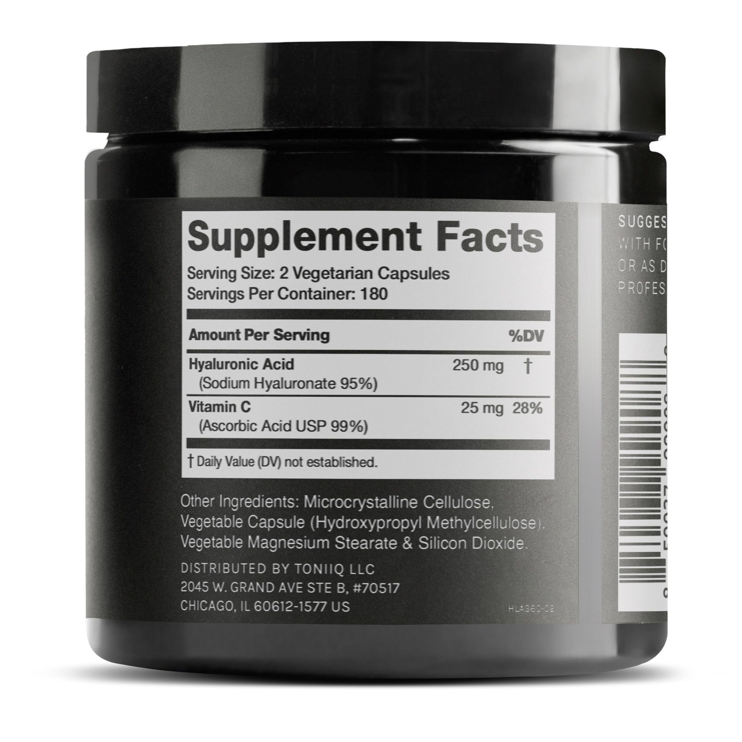 Toniiq Hyaluronic Acid Supplements – Lab Tested 95% Ultra High Purity – Fermented and Bioavailable with Vitamin C – Third Party Lab Tested – 360 Capsules ToniiqAu supplements