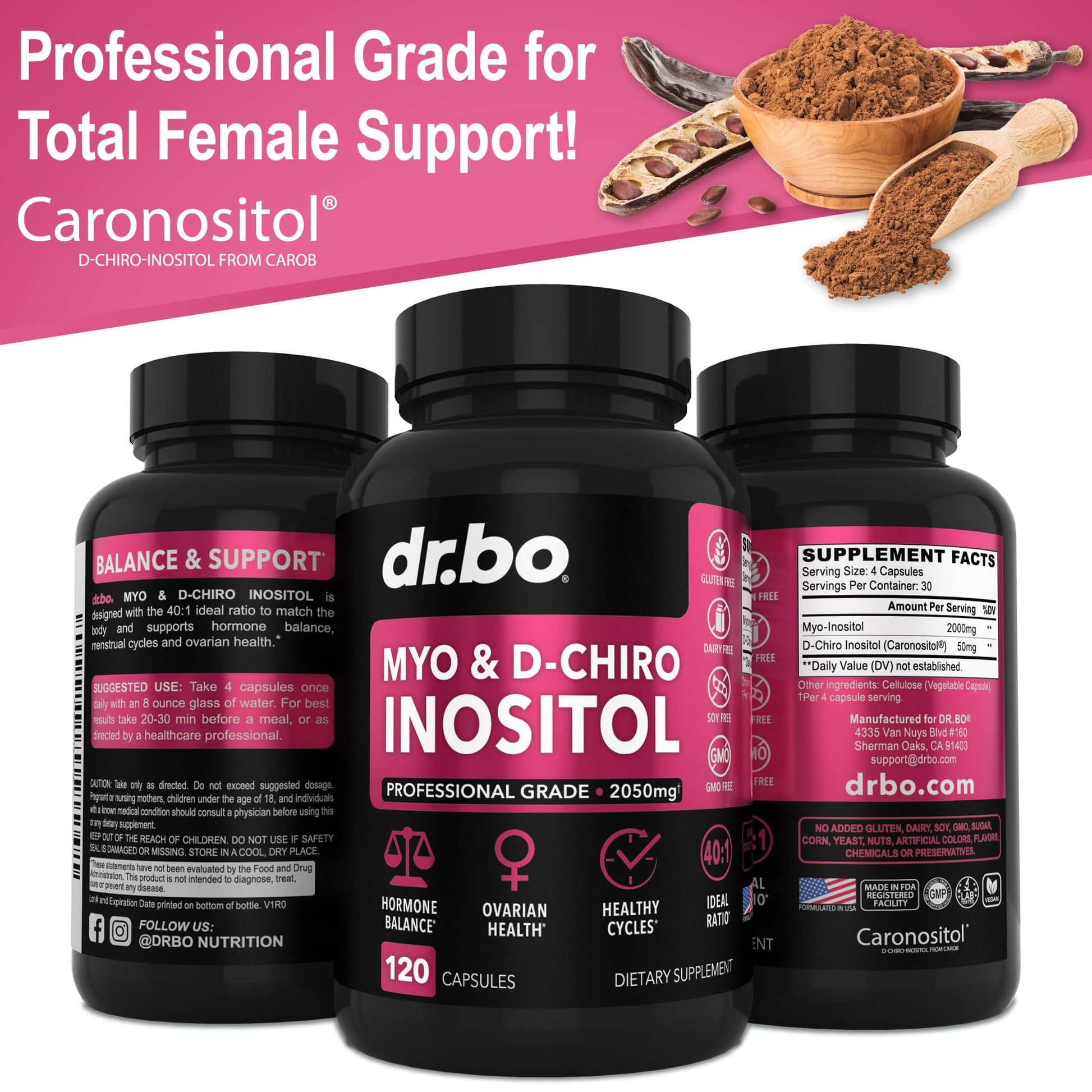 Myo-Inositol & D-Chiro Inositol Supplement Capsules - 40:1 Ratio Hormone Balance DR. BOUS supplements