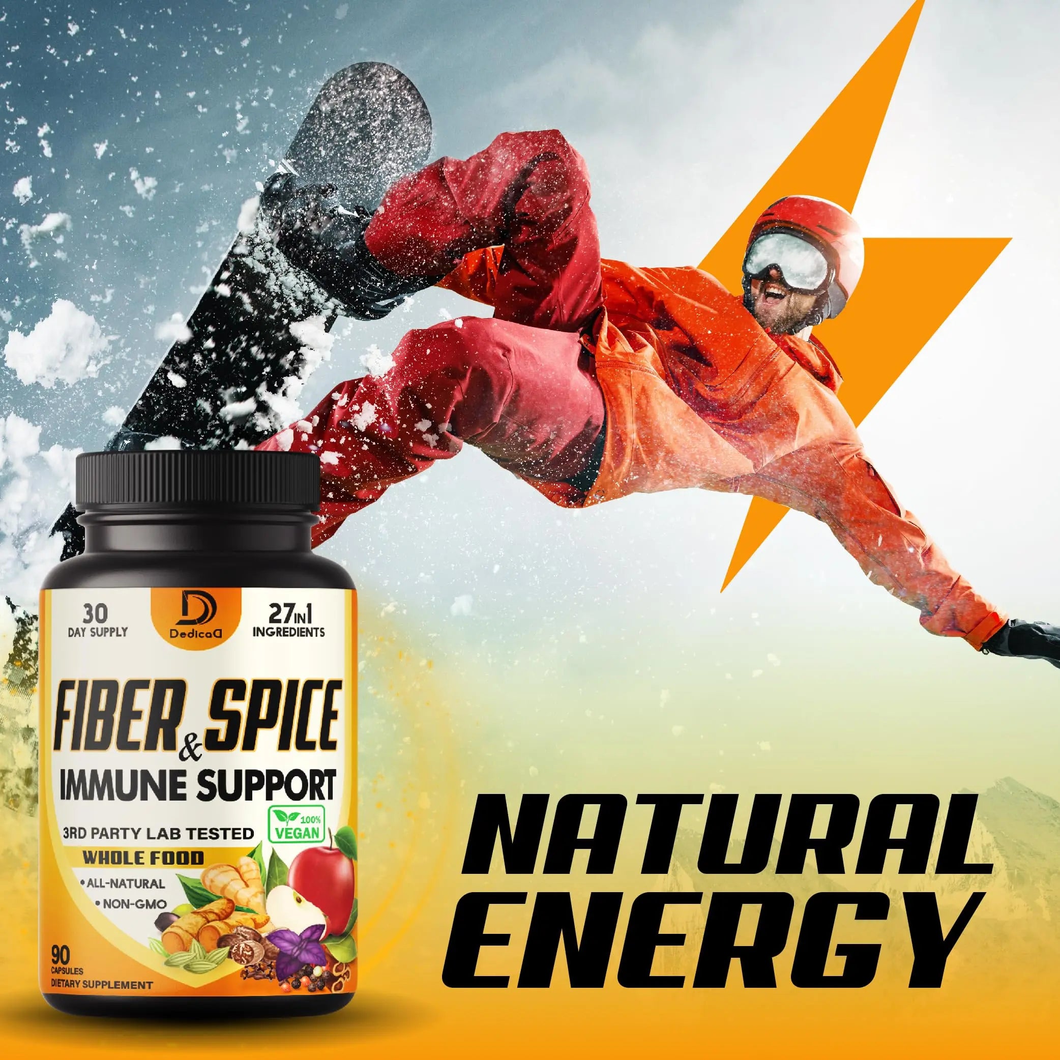 DEDICAD 27in1 Fiber and Spice Supplement - Combined with Organic Psyllium, Whole Apple, Elderberry & More - Support Mood, Body & Immunity - 90 Capsules for 1 Month DEDICADnz supplements
