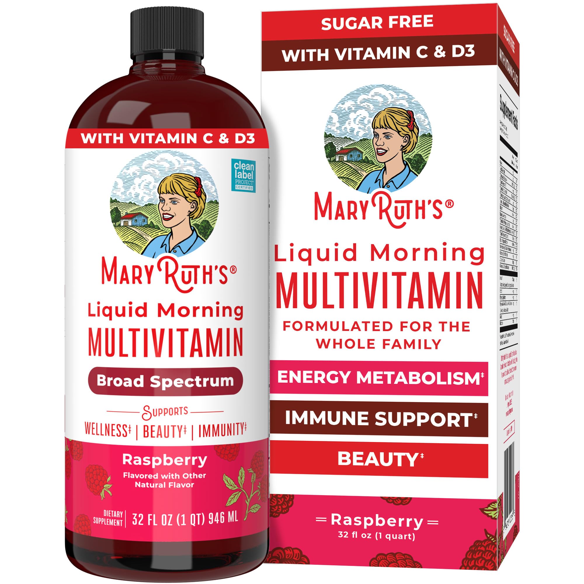 MARYRUTH'S Liquid Morning Multivitamin for Women, Men & Kids | Vitamin A C D E B6 B12 Biotin Zinc | Beauty | Vegan | Non-GMO | Gluten Free | 32 Servings MARYRUTH'SUS supplements