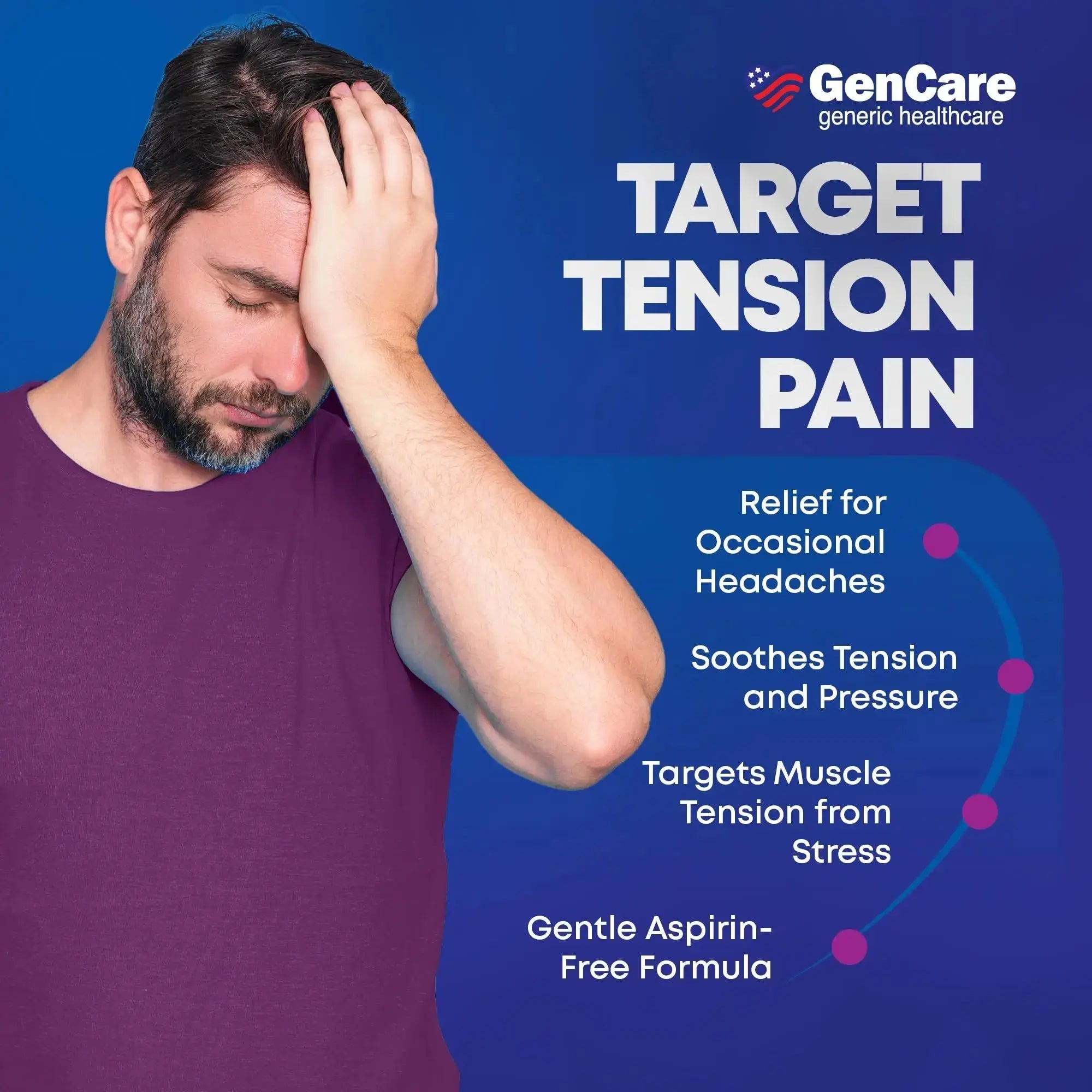 GenCare - Tension Headache Relief Pain Reliever with Acetaminophen 500 mg & Caffeine 65 mg (200 Caplets) Best Value Bulk Extra Strength for Head, Migraine, Joint Pain & Body Ache Relief Medicine GenCareAu supplements