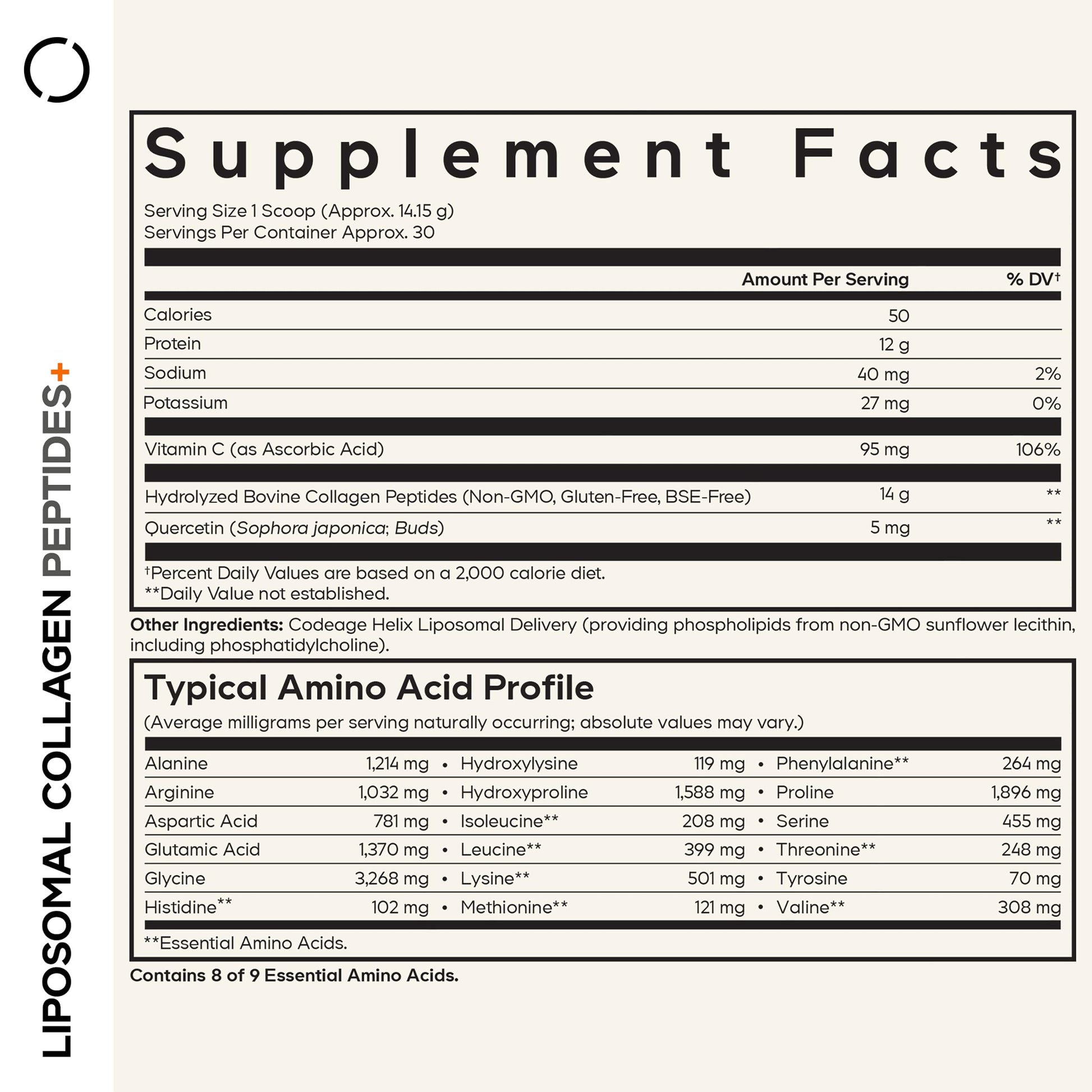 Codeage Liposomal Collagen Peptides Powder + Vitamin C & Quercetin, Phospholipid Complex, Grass-Fed Pasture-Raised Hydrolyzed Collagen Type I & III Supplement All-in-One, Non-GMO, 14.97 oz CodeageAu supplements