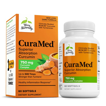 Terry Naturally CuraMed 750mg - Antioxidant Supplement for Brain & Heart Health Support - Dietary Supplement with High-Potency Curcumin Complex - Kidney, Liver & Immune Health Support - 60 Softgels Terry NaturallyAu supplements