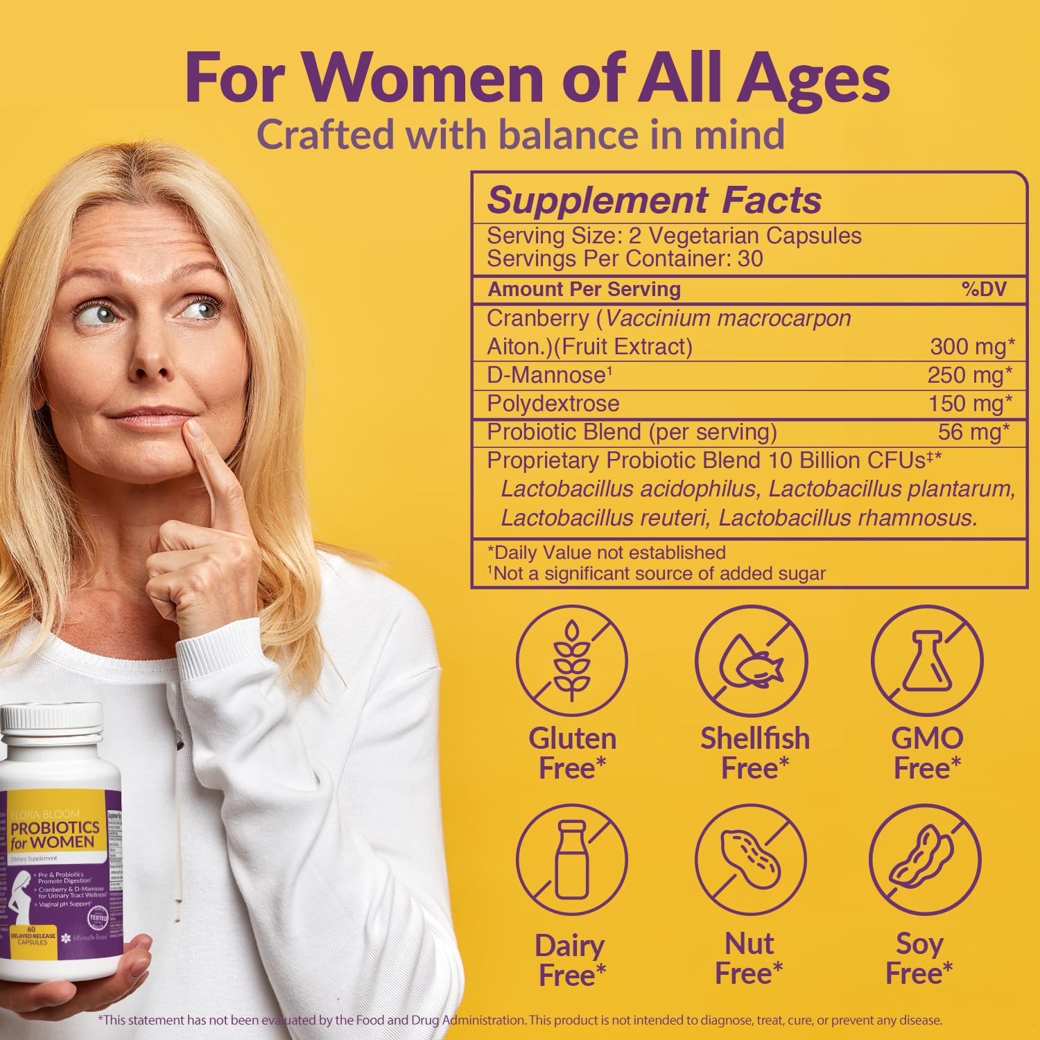 Complete Vaginal Probiotics for Women - w/Added Cranberry, D-mannose to Promote Intimate RoseAu supplements