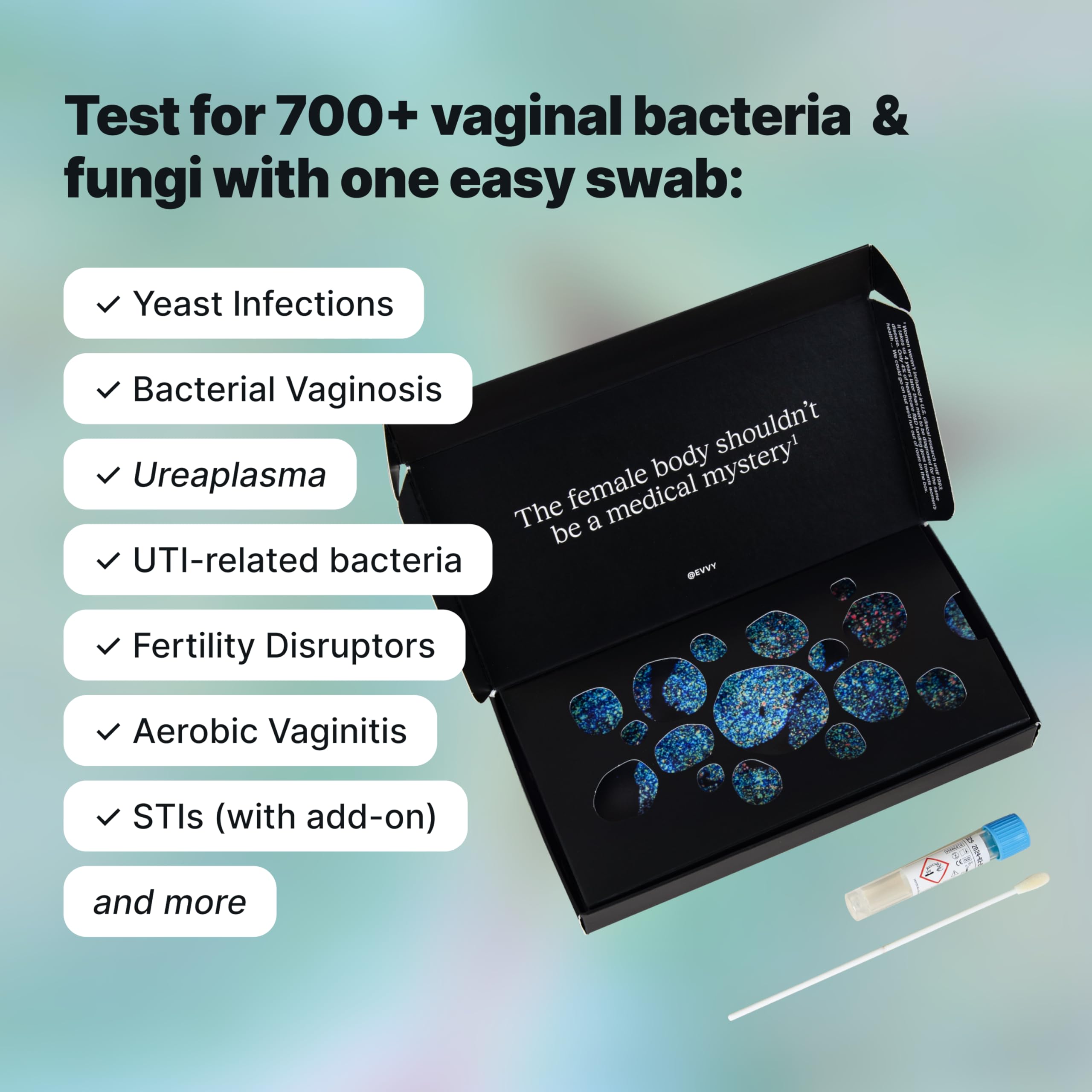 Evvy Vaginal Health Test | at-Home Microbiome Test for BV, Yeast Infection, Ureaplasma & More | Discreet Results in 7–10 Days | Clinician-Reviewed Report & Rx Options EvvyAu supplements