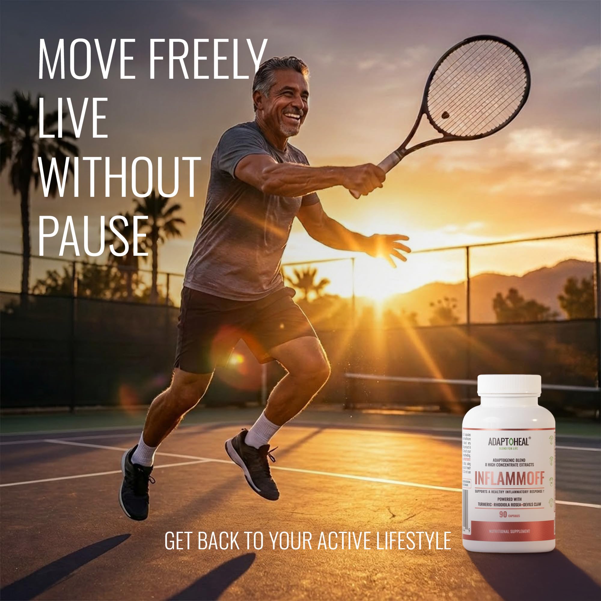 ADAPTOHEAL Inflammoff - Adaptogenic Supplement Designed to Support Joint, Muscle and Tissue Inflammation Naturally, 8 Highly Concentrated extracts with Turmeric and Rhodiola rosea (90 Capsules) ADAPTOHEALAu supplements