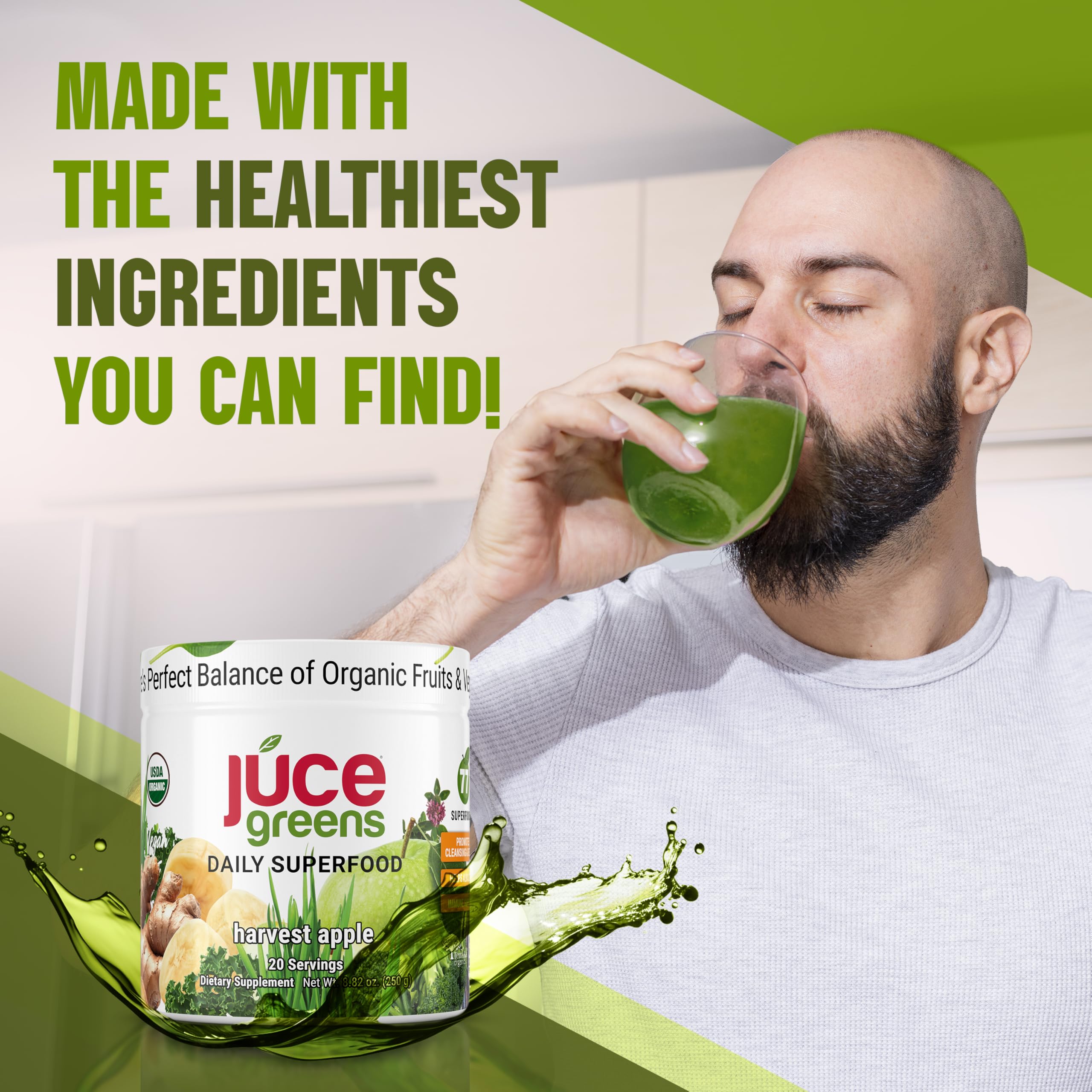 Terra Kai Organics JUCE Green Superfood Powder, Organic Fruits and Veggies Supplement W/ 77 Superfoods Plus Prebiotic Probiotic Blend, Harvest Apple Flavor - 20 Servings (250 g) Terra Kai OrganicsAu supplements