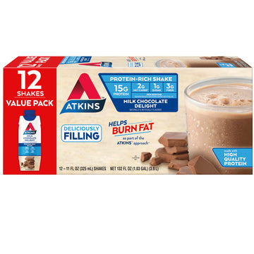 Atkins Milk Chocolate Delight Protein Shake, 15g Protein, Low Glycemic, 2g Net Carb AtkinsUS supplements