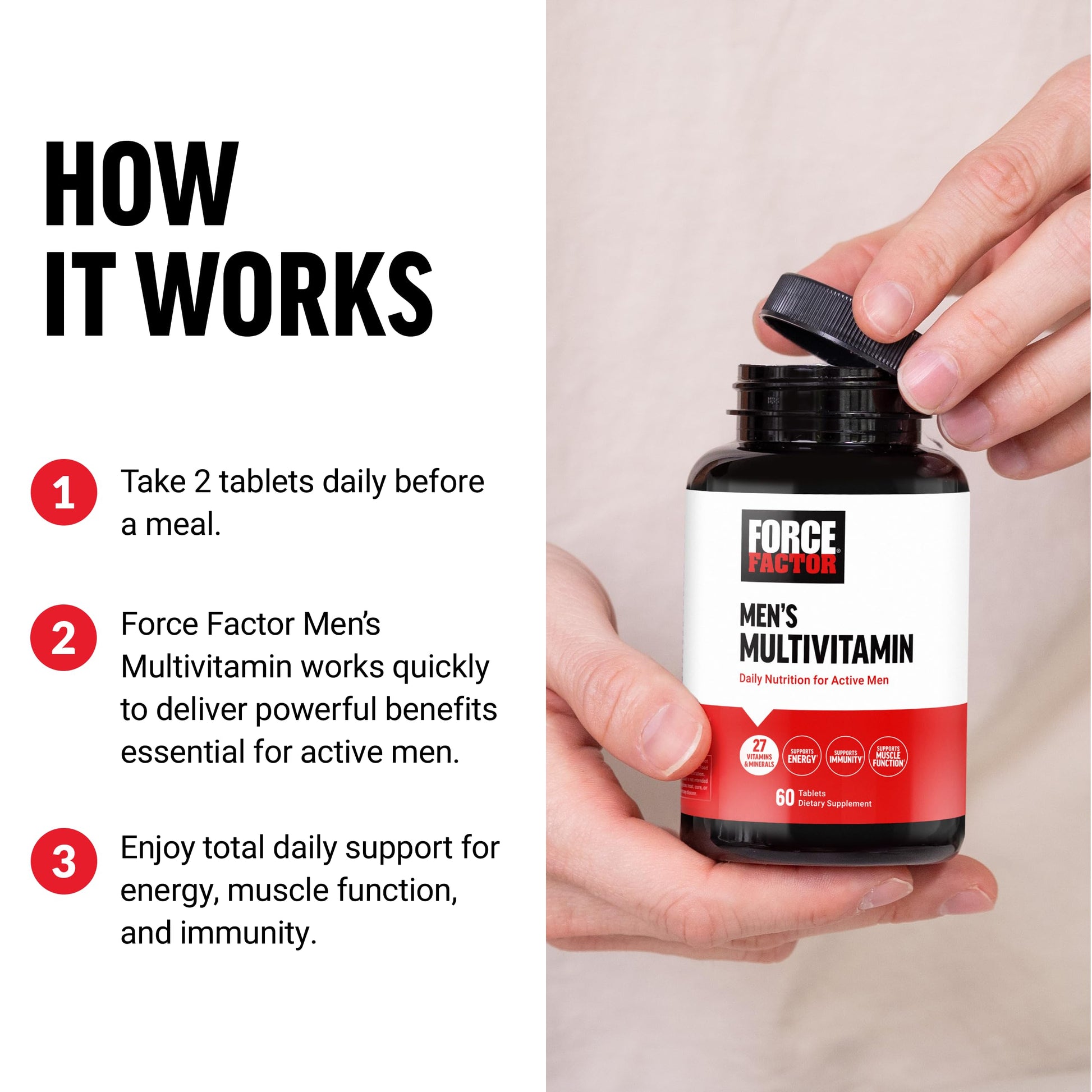 Force Factor Men’s Multivitamins, Multivitamin for Men Plus Amino Acids Supplement with 27 Vitamins and Minerals, and Phytonutrients to Support Energy, and Immunity, 60 Tablets Force FactorAu supplements