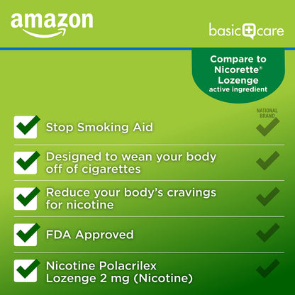 Amazon Basic Care Nicotine Polacrilex Lozenge, 2 mg (Nicotine), Mint Flavor Amazon Basic CareUS supplements