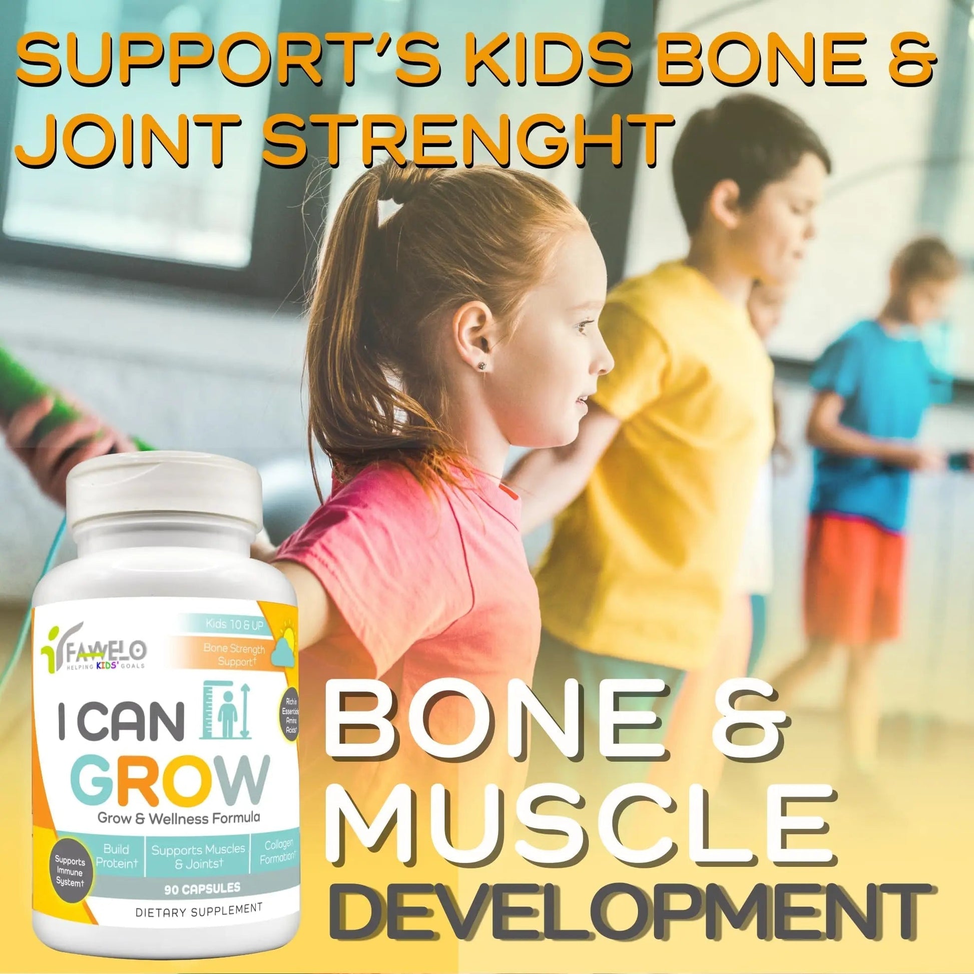 Fawelo I Can Grow Day-Time for Kids 10+ & Teens | Growth & Development Support with L-Arginine, Colostrum, Calcium, D3, Magnesium, Zinc | FaweloAu supplements