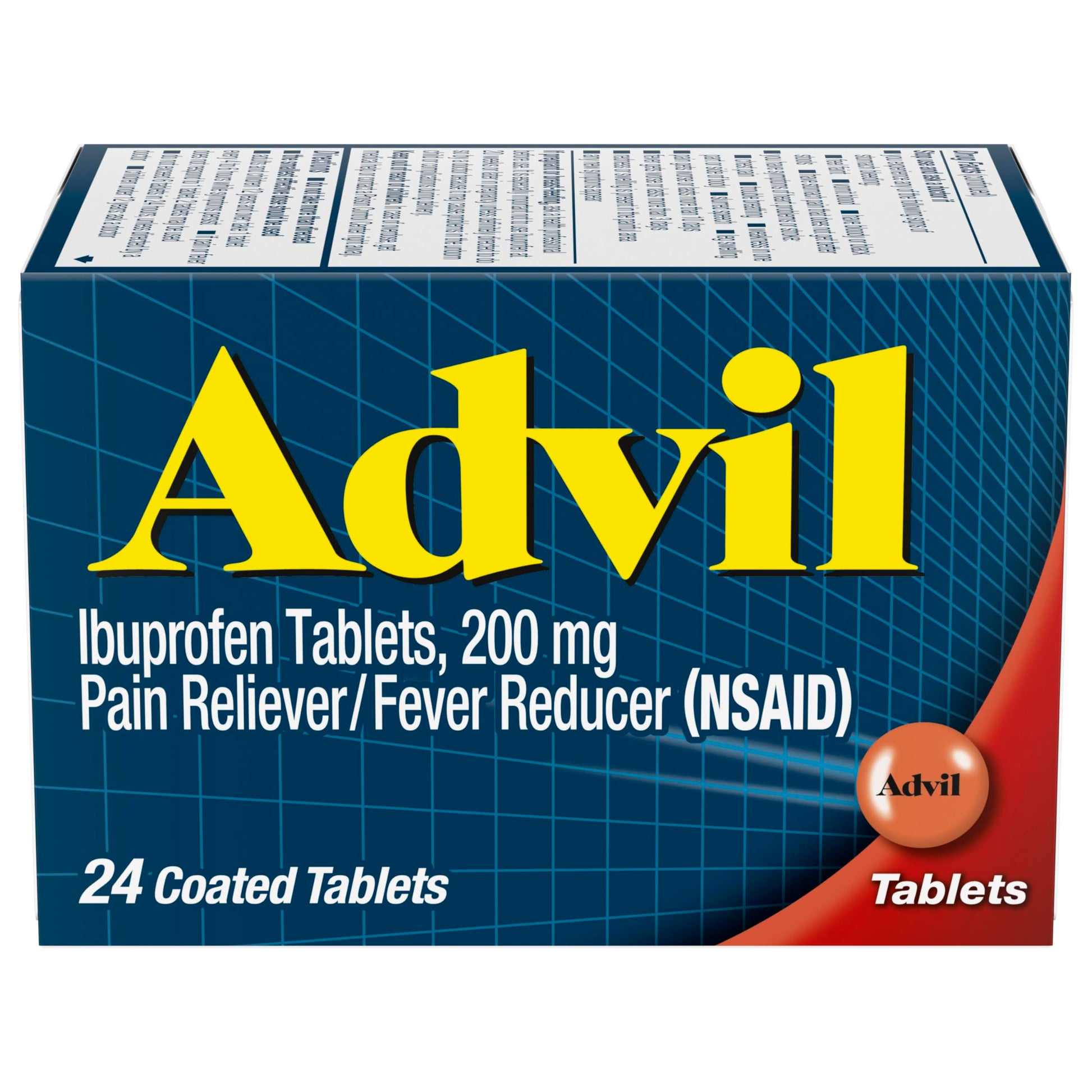 Advil Pain Reliever and Fever Reducer, Ibuprofen 200mg for Pain Relief - 24 Coated Tablets AdvilAu supplements
