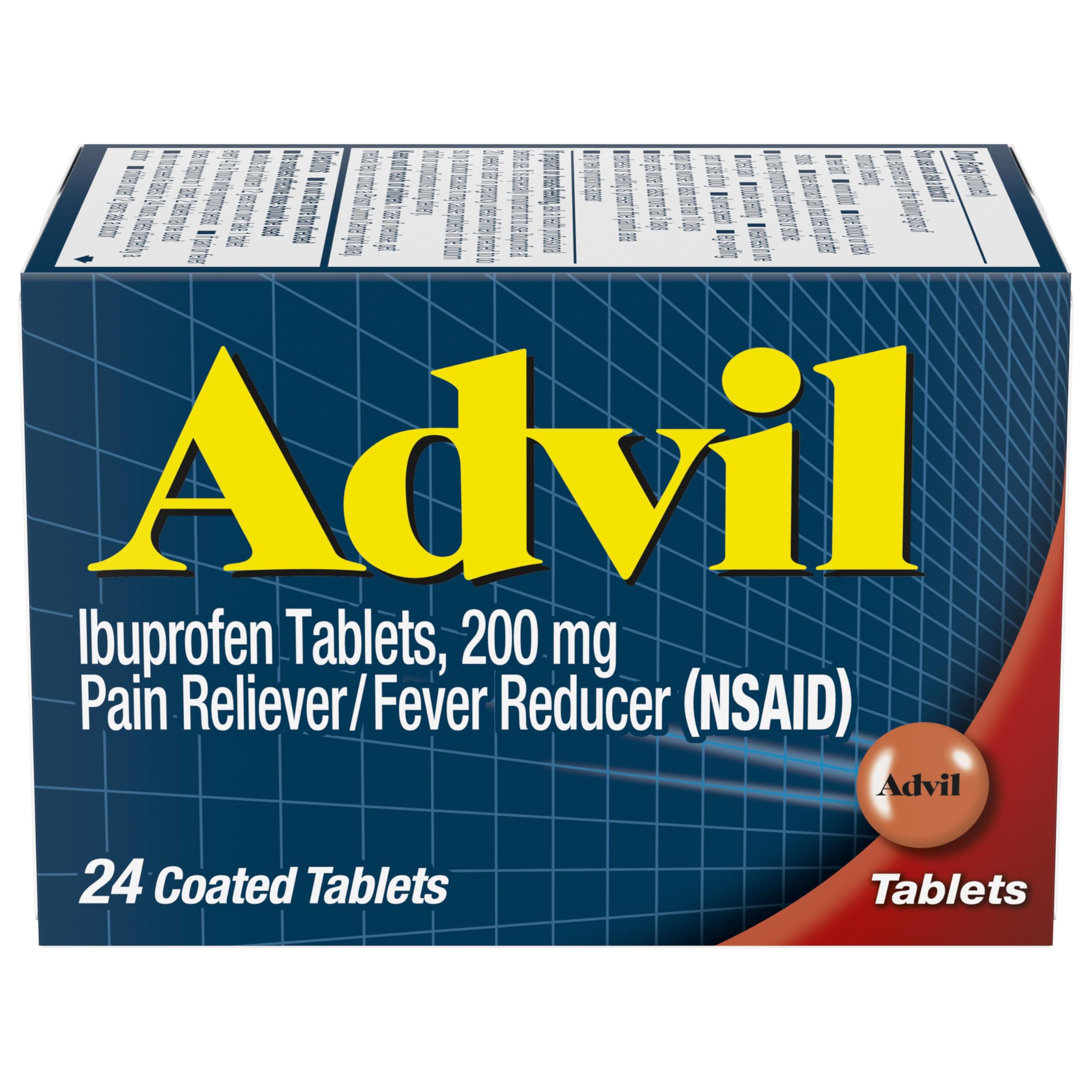 Advil Pain Reliever and Fever Reducer, Ibuprofen 200mg for Pain Relief - 24 Coated Tablets AdvilAu supplements