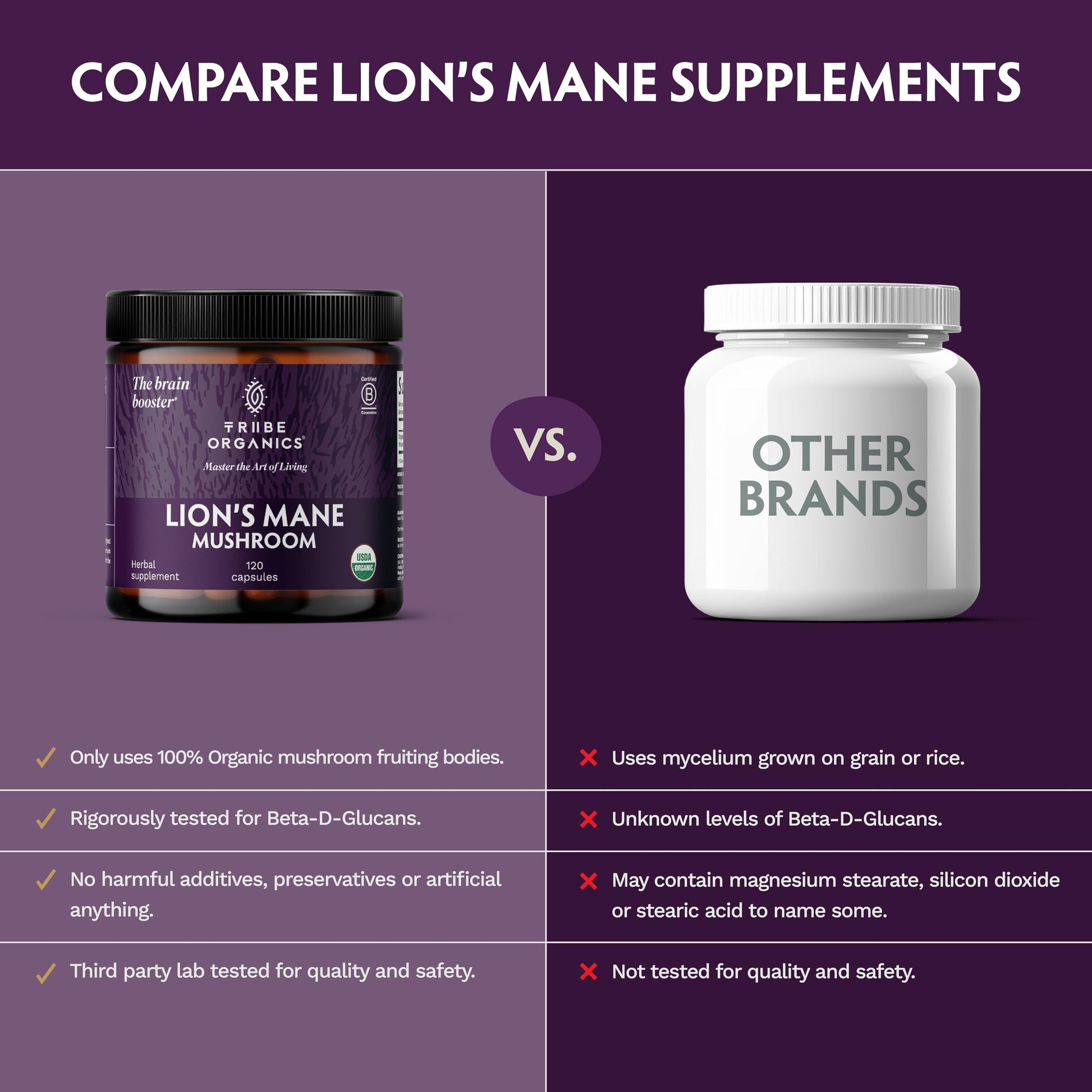 TRIBE ORGANICS Lion’s Mane Supplement 1000mg Mushroom Extract Powder - Immune System Booster & Brain Nootropic for Focus and Memory | Mental Clarity | Natural Energy and Immunity - 120 Vegan Capsules TRIBE ORGANICSAu supplements