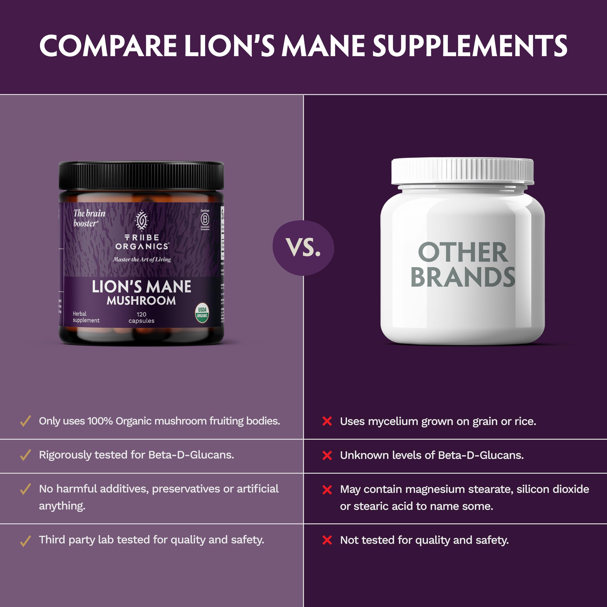 TRIBE ORGANICS Lion’s Mane Supplement 1000mg Mushroom Extract Powder - Immune System Booster & Brain Nootropic for Focus and Memory | Mental Clarity | Natural Energy and Immunity - 120 Vegan Capsules TRIBE ORGANICSAu supplements