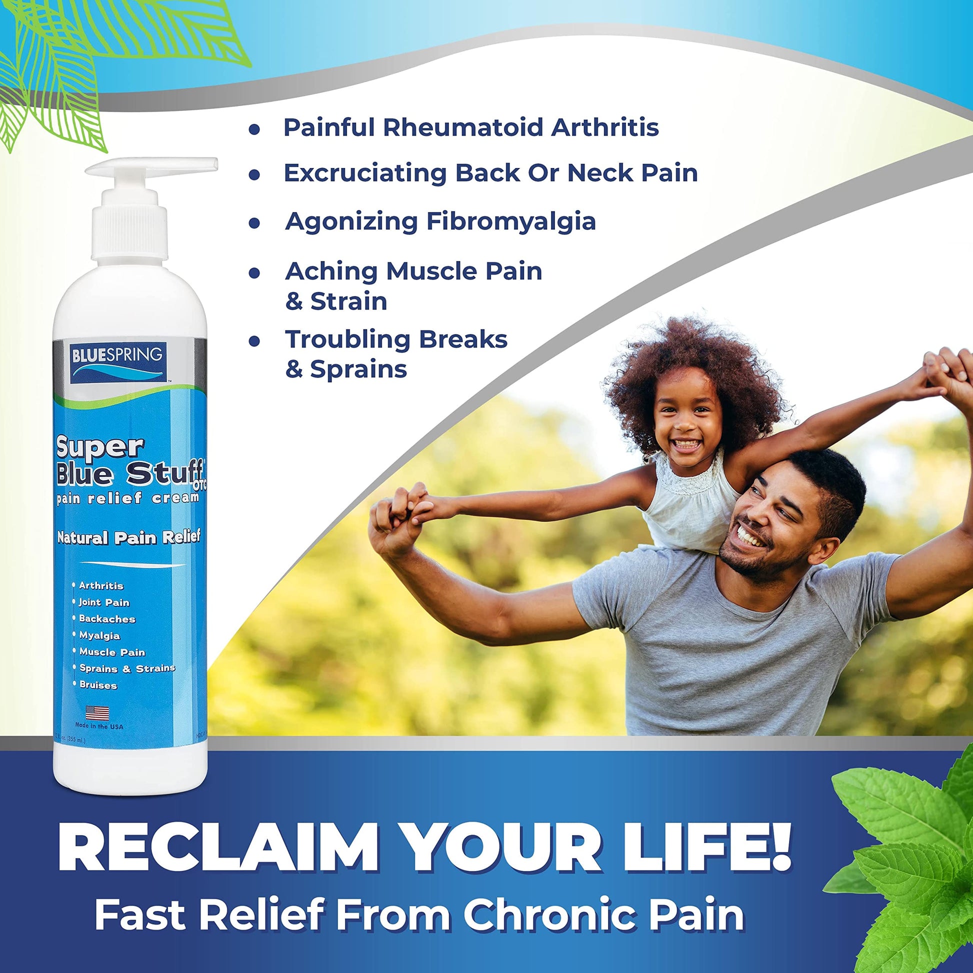 Super Blue Stuff OTC 12-oz. Pump Bottle - Natural, Made in USA, Paraben-free, Works in As Little As 5 Minutes for Joint/Muscle Pain, Backaches, Sprains/Strains, Bruises & Arthritis by Blue Spring Blue SpringAu supplements
