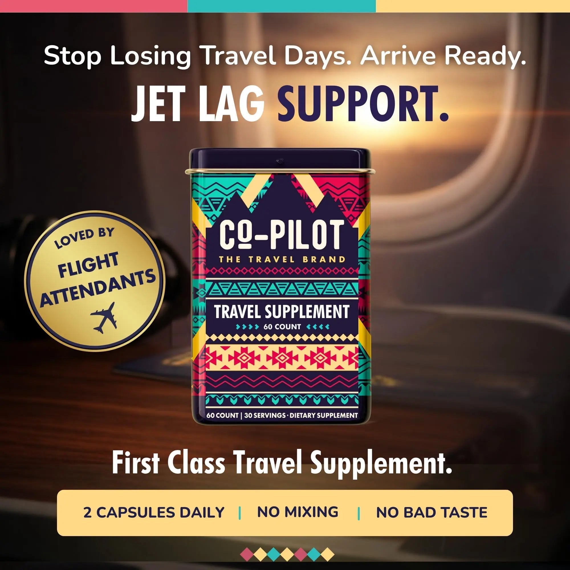Travel Vitamin Supplement for Flight and Daily, Jet Lag, Energy, Immune, Digestion Support, Promote Calmness with Ashwagandha, Rhodiola, Chia Co-Pilot The Travel BrandAu supplements