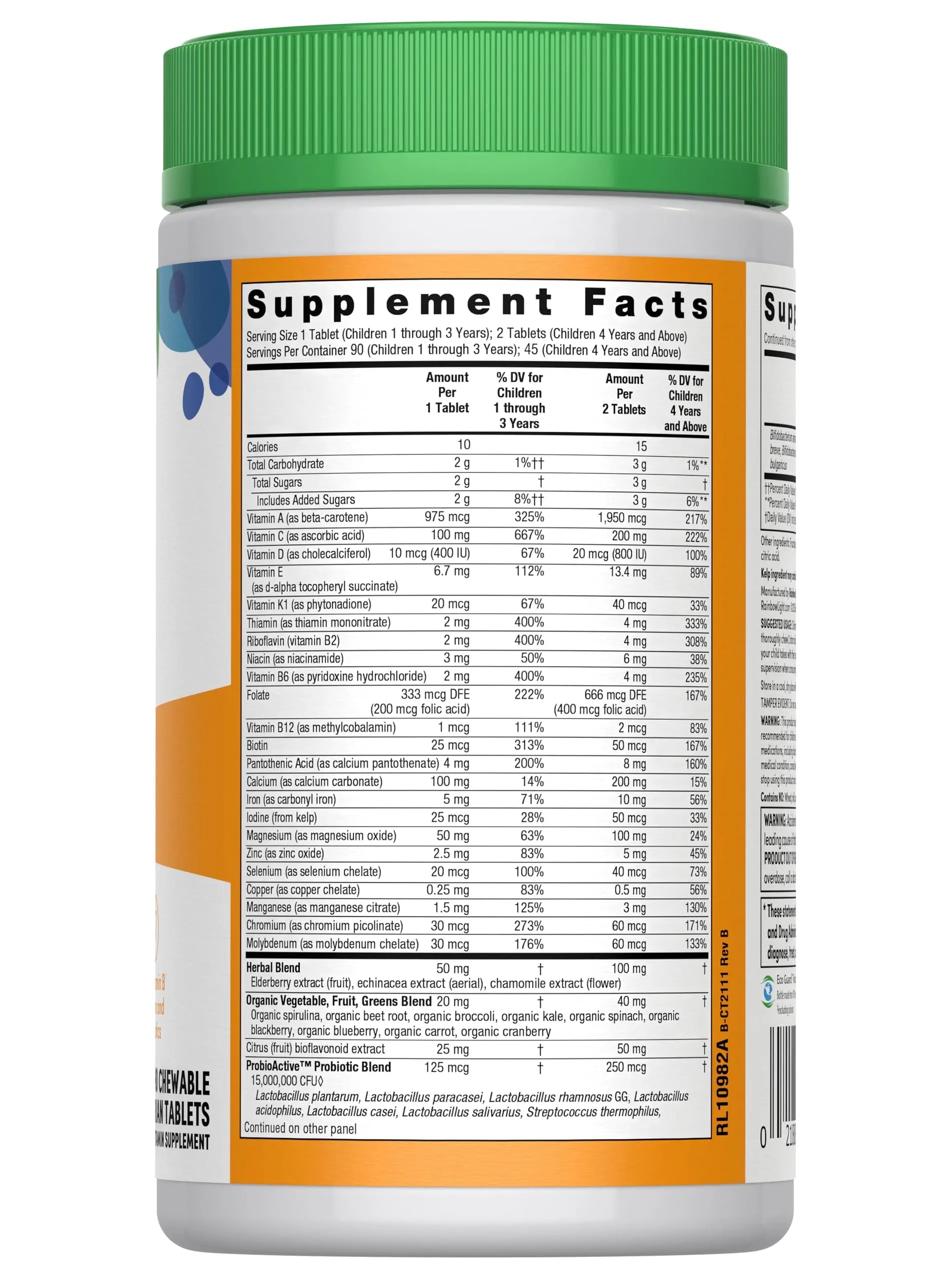 Rainbow Light Kids One Multivitamin Tablets, Provides Healthy Growth and Immune Support, with Vitamin C, Zinc, & B Complex Rainbow LightAu supplements