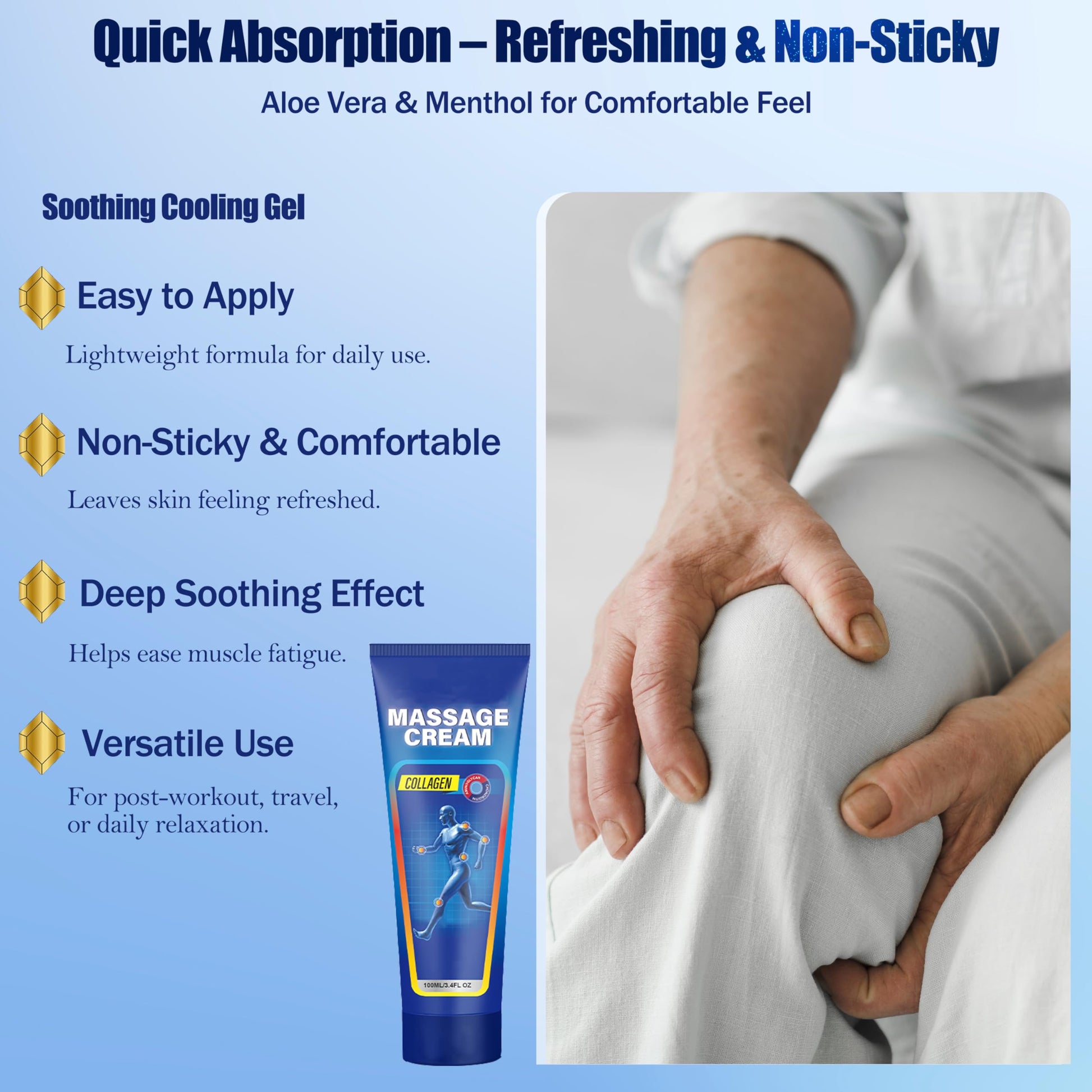 Soothing Cooling Gel for Muscle Tightness – Fast Absorbing Formula with Aloe Vera, Menthol & Tea Tree Oil | Sports & Daily Body Care Gel for Women & Men | Non-Greasy, Refreshing Feel (100ML/3.4oz) MIsiyuoAu supplements