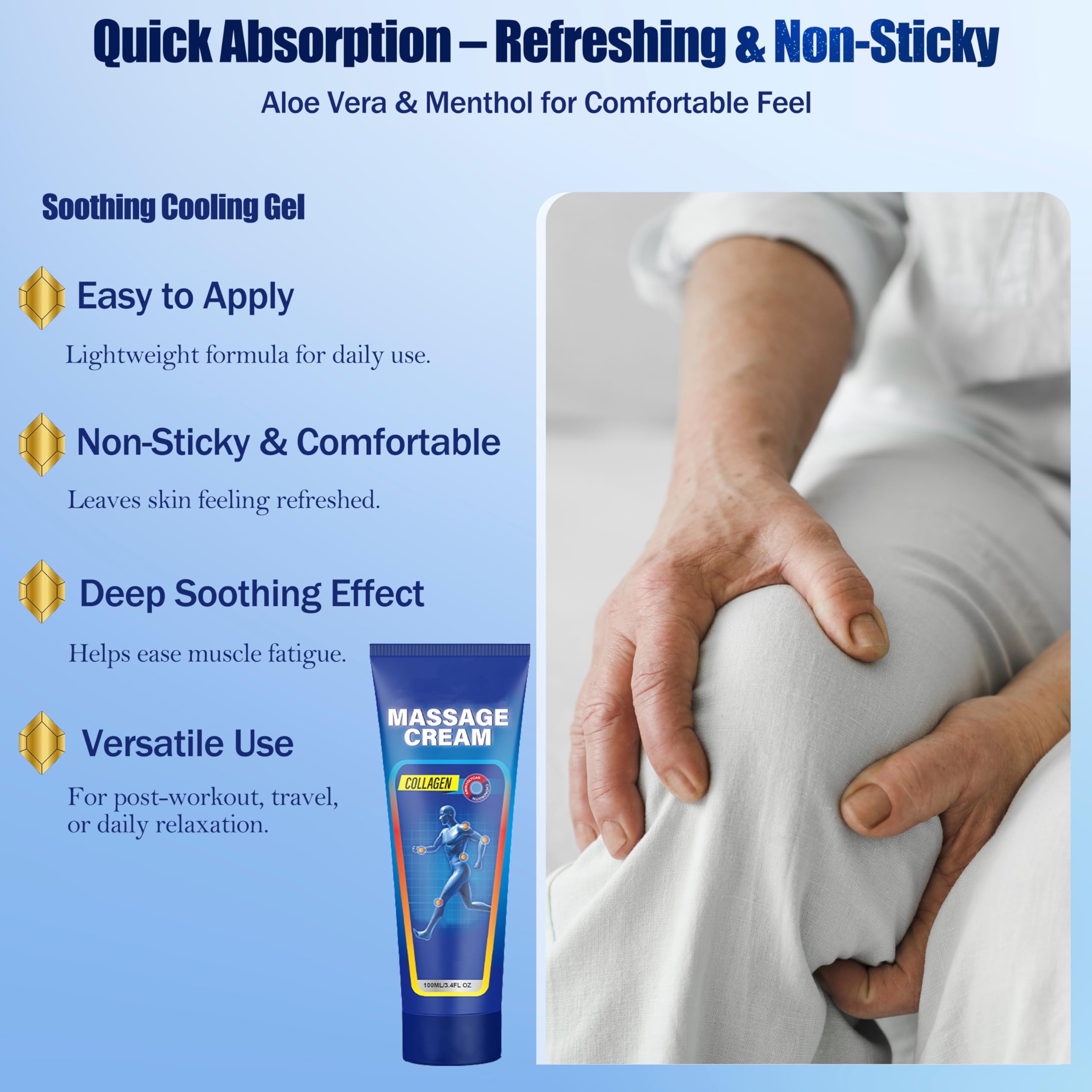 Soothing Cooling Gel for Muscle Tightness – Fast Absorbing Formula with Aloe Vera, Menthol & Tea Tree Oil | Sports & Daily Body Care Gel for Women & Men | Non-Greasy, Refreshing Feel (100ML/3.4oz) MIsiyuoAu supplements