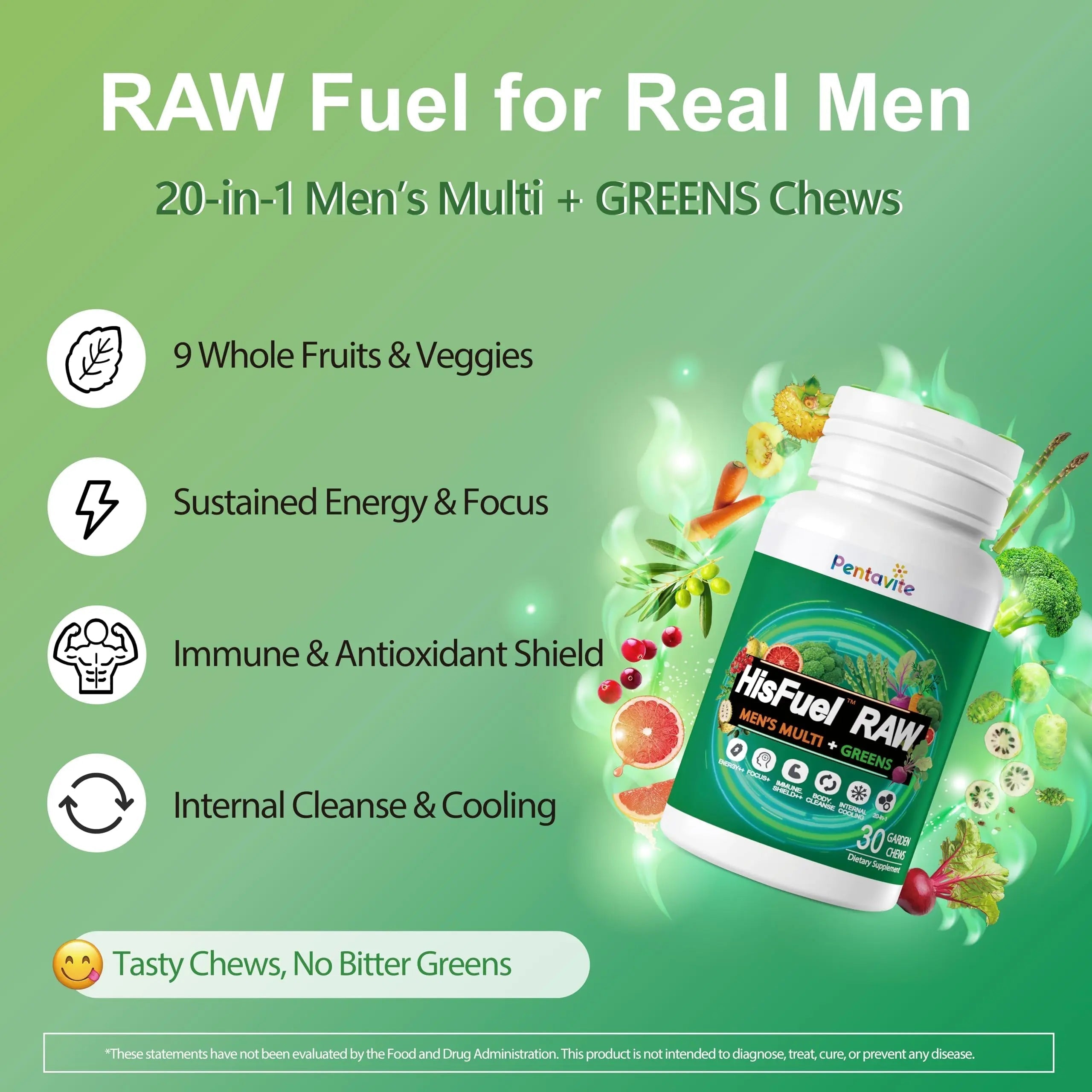 Pentavite HisFuel Multivitamin for Men, 20-in-1 Mens Vitamins with Natrual Fruits & Veggies, Vitamins & Minerals, Taurine, Boost Energy & Health PentaviteAu supplements