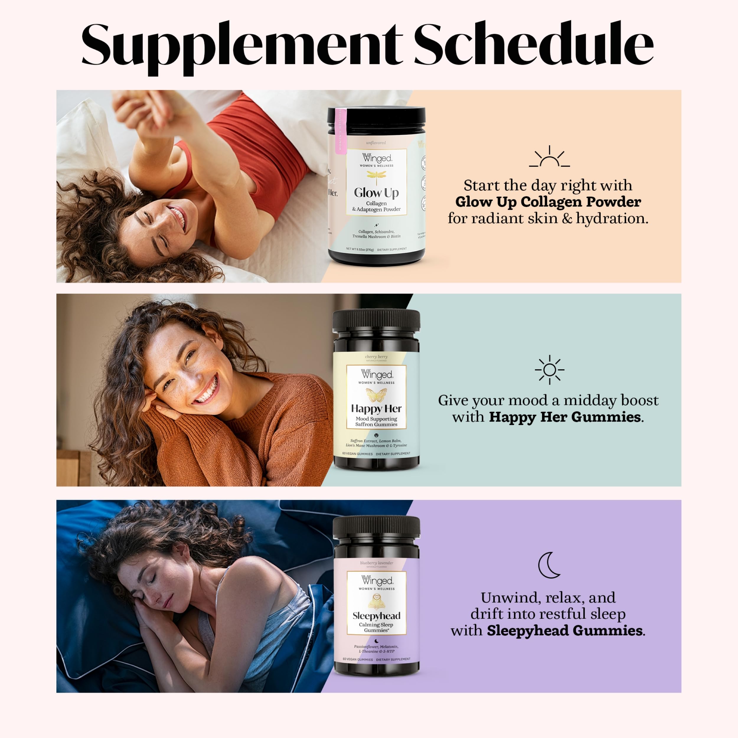 Winged Wellness Happy Her Mood Gummies - Daily Mood Enhancer Support Supplement for Women - Vitamin D with Saffron, Lemon Balm, & Lions Mane Mushrooms for Balance & Calming Relief - 50 Vegan Gummies WingedAu supplements