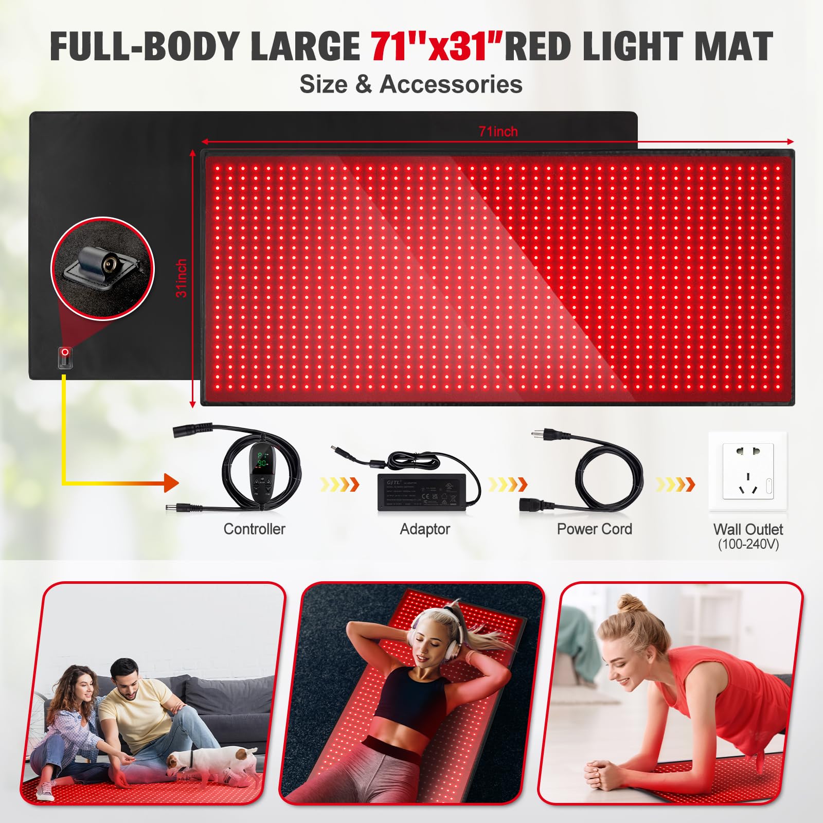 Red Light Therapy Mat for Body, 71"x 31" Red Light Therapy Blanket Red Near Infrared 660nm 850nm GMOWNWAu supplements