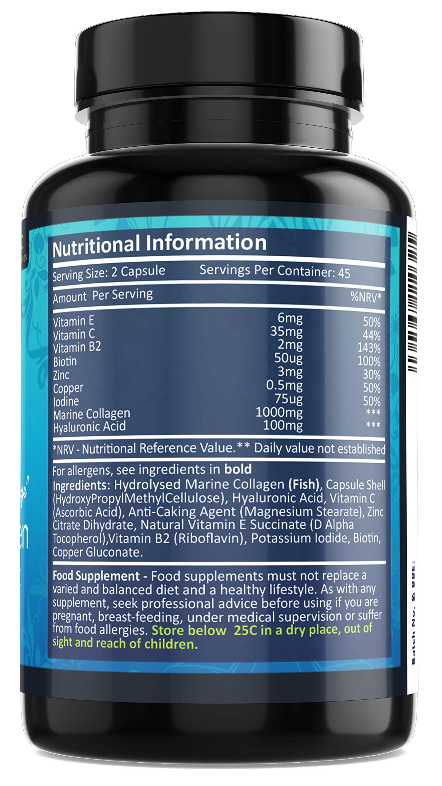 Marine Collagen Tablets 1000mg - 90 Premium Type 1 Hydrolysed Collagen Capsules with Hyaluronic Acid Fresh Start NutritionAu supplements
