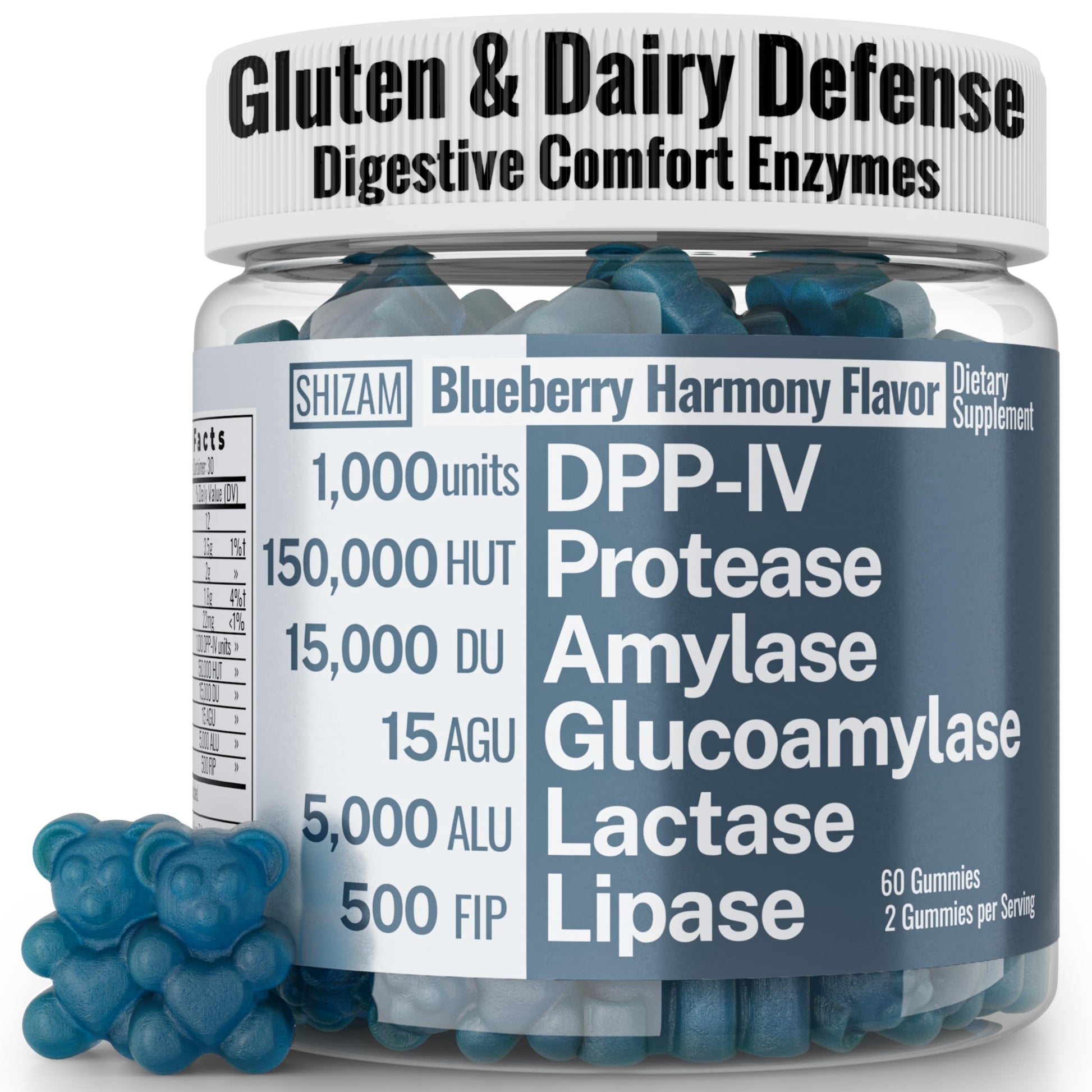 Gluten & Lactase Digestive Enzyme Gummies – Lactase Pancreatic Enzymes with DPP‑IV Lipase Gluco‑Amylase Lactase, Drops Chewables Capsules Pills Powder Supplement Alt, Pancreatic Support, for Kids SHIZAMAu supplements