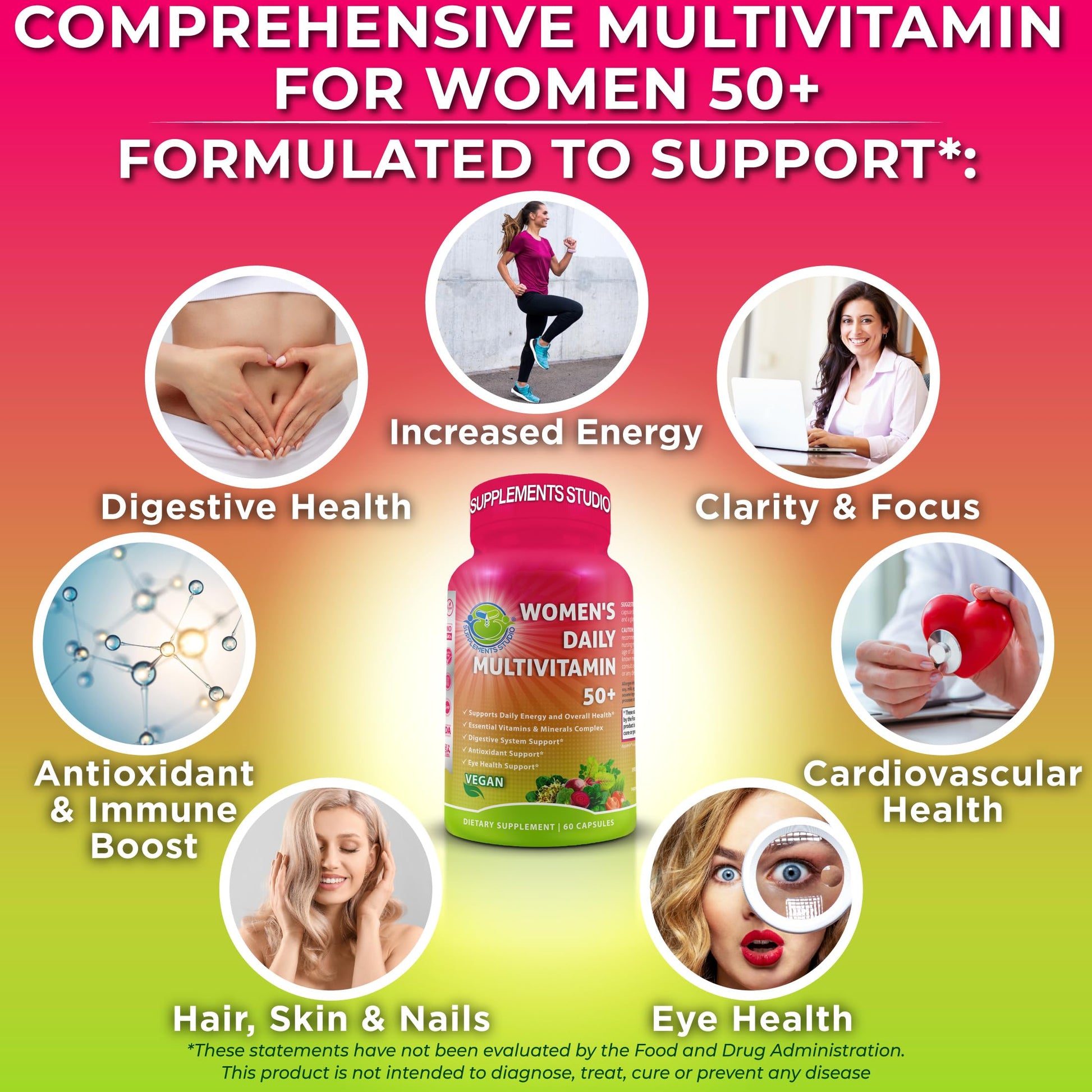 Women's Daily Multivitamin 50 Plus - Vegan Methylated Multivitamin for Women 50 and Over with Biotin, Organic Superfoods & Lutein SUPPLEMENTS STUDIOAu supplements