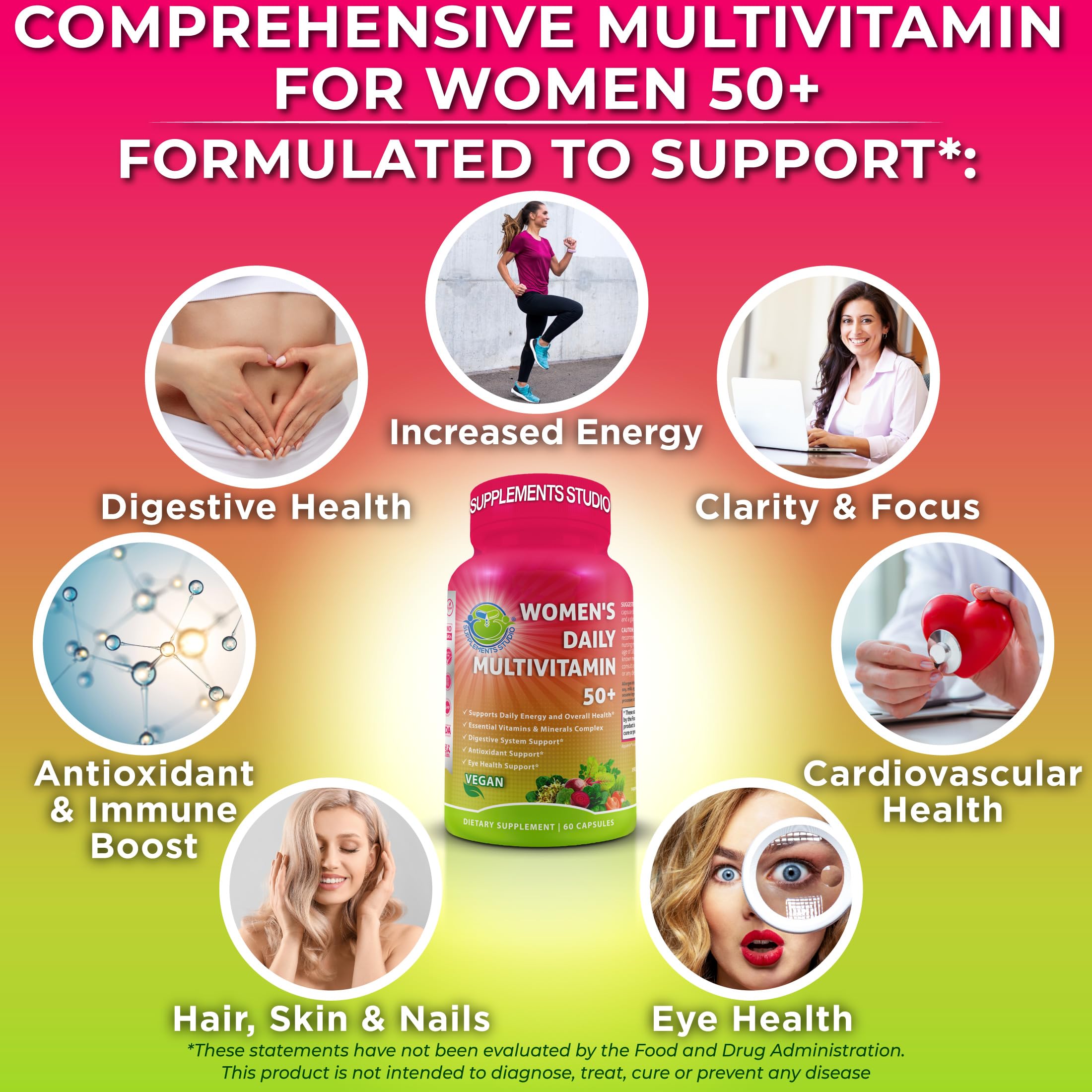 Women's Daily Multivitamin 50 Plus - Vegan Methylated Multivitamin for Women 50 and Over with Biotin, Organic Superfoods & Lutein SUPPLEMENTS STUDIOAu supplements