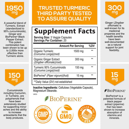 Turmeric Curcumin with BioPerine & Ginger 95% Standardized Curcuminoids Nature's NutritionUS supplements