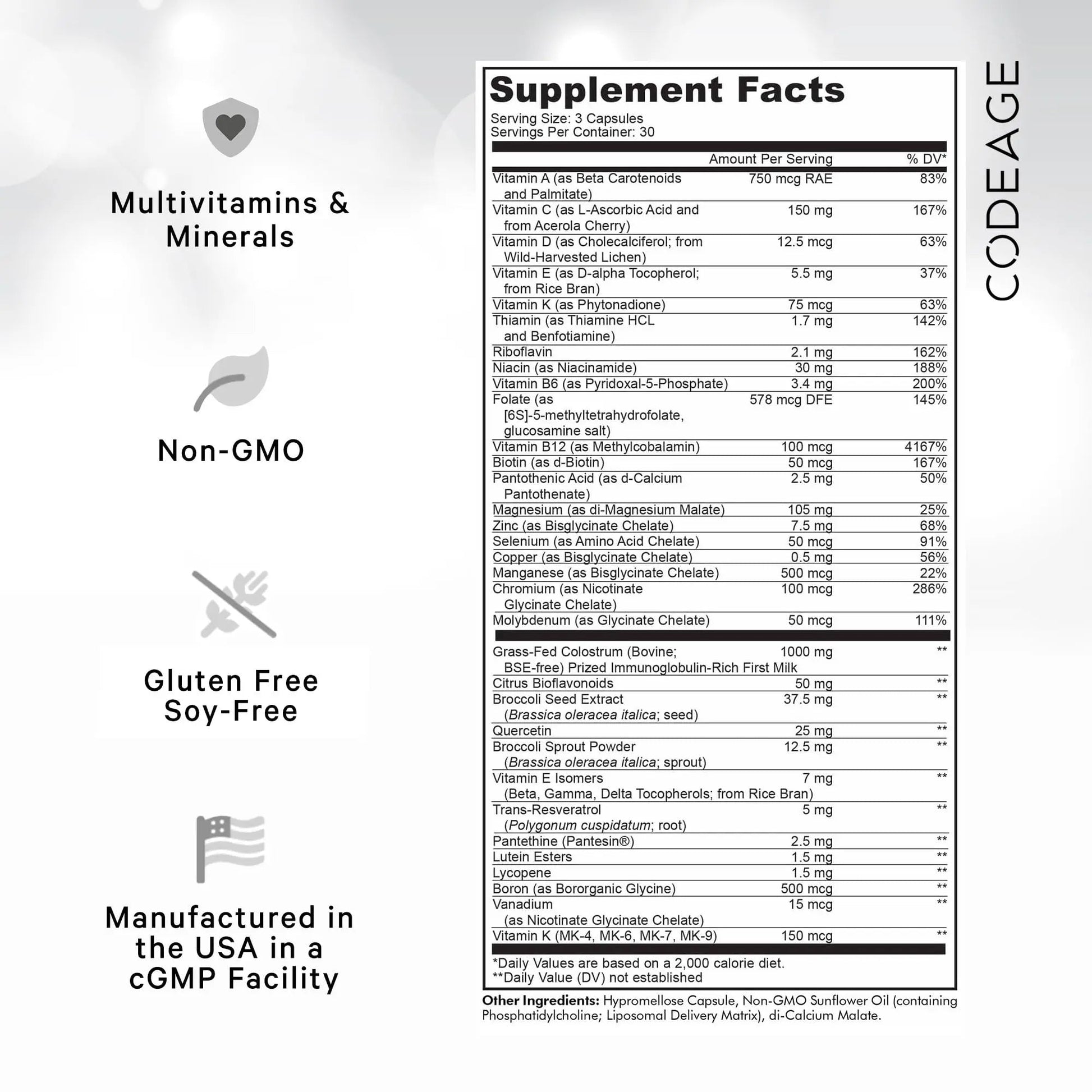 Codeage Multivitamin Recovery Elite Max Supplement - Vitamins A, C, D, E, B-Complex, Essential Minerals, Antioxidants, Colostrum CodeageAu supplements