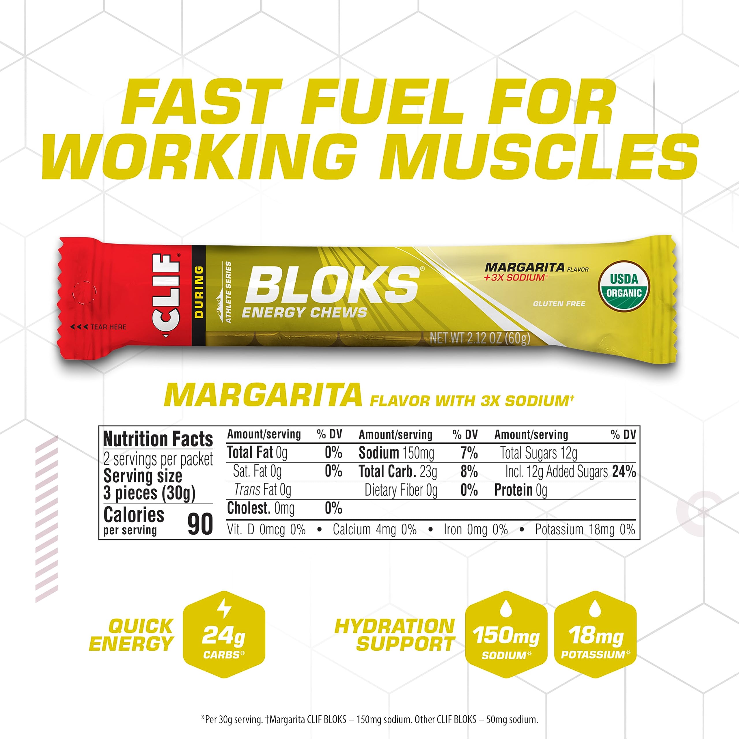CLIF BLOKS - Margarita Flavor with 3X Sodium - Energy Chews - Non-GMO Clif BarUS supplements