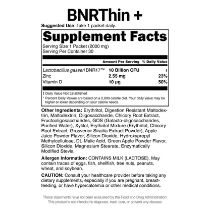 BNRThin Plus, Weight Management Probiotic Powder, 10 Billion CFU Guaranteed, Lactobacil AceBiomeUS supplements