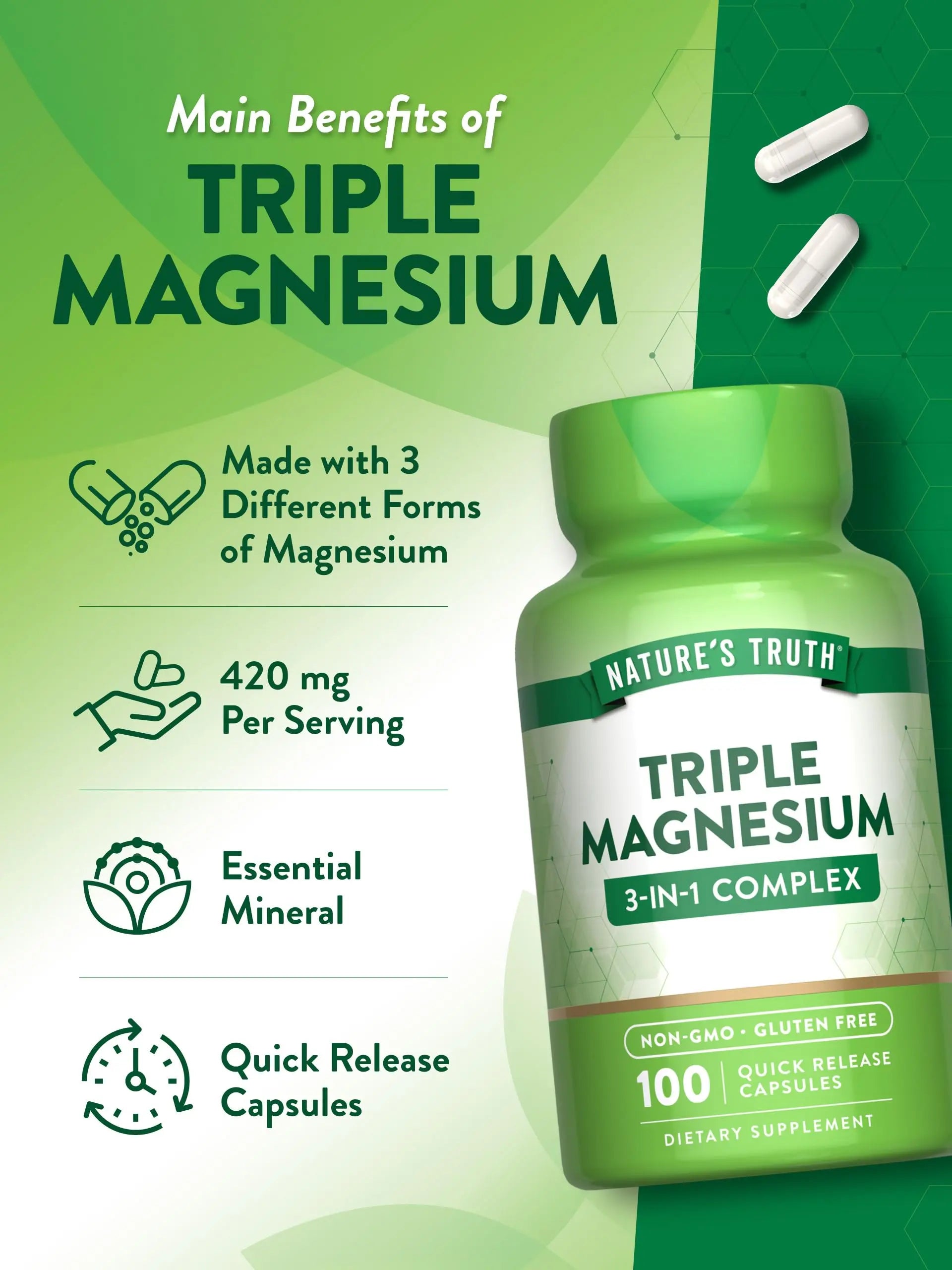 Nature's Truth Triple Magnesium Complex Supplement | 100 Capsules | 420 mg Magnesium Oxide, Citrate & Aspartate | Non-GMO & Gluten Free Nature's Truthnz supplements