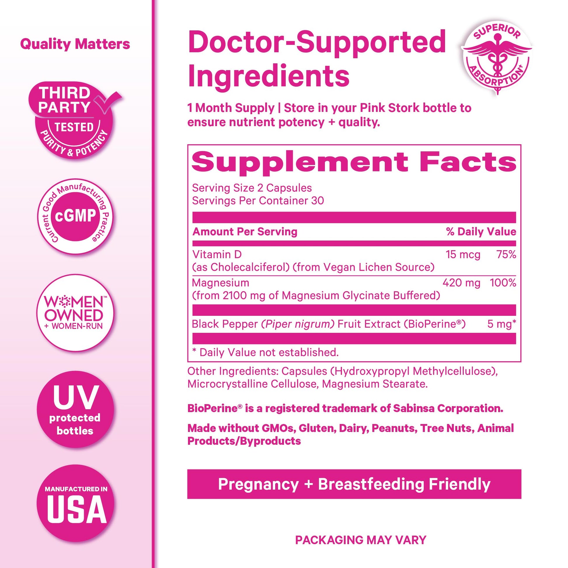 Pink Stork Magnesium Glycinate with Vitamin D - Magnesium Supplement for Women to Support Natural Calm, Mood, and Sleep - Hormone Balance for Women - 60 Capsules, Berry Essence, 1 Month Supply Pink StorkAu supplements