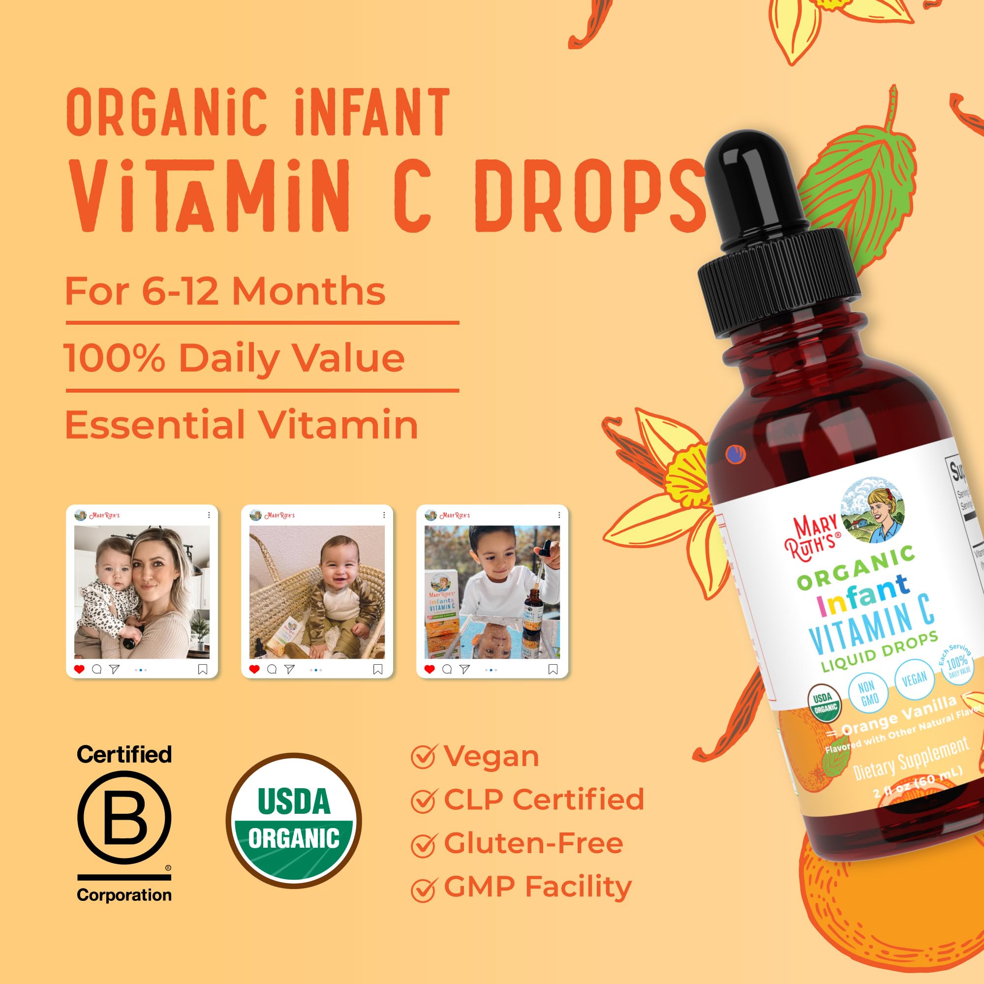MaryRuth Organics Infant & Baby Vitamin C Supplement | USDA Organic Vitamin C Liquid Drops for Infants | Ages 6-12 Months | Immune Support | Overall Health | Vegan | Non-GMO | Gluten Free | 2 Fl Oz MARYRUTH'SUS supplements