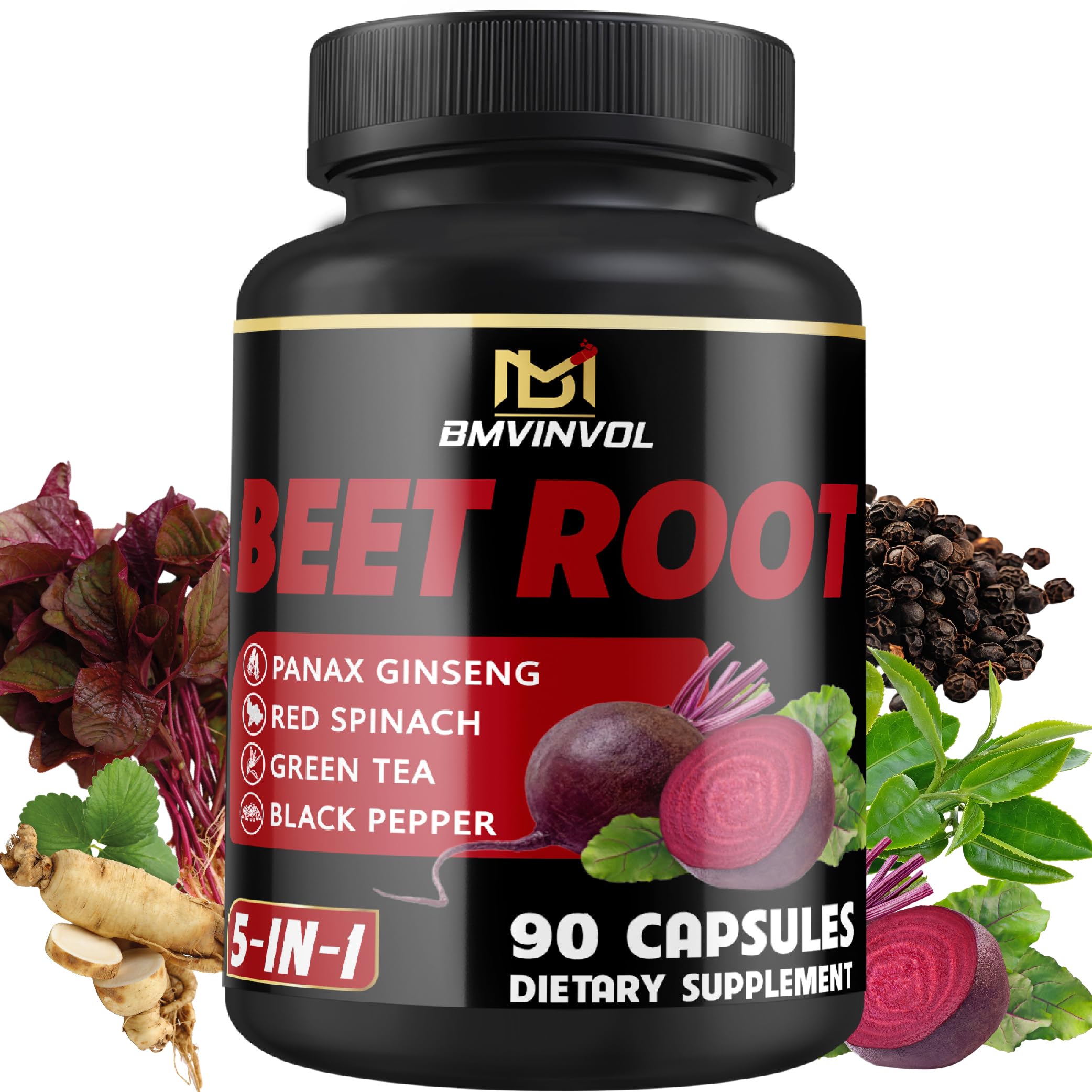 Beet Root Capsules - Green Tea, Red Spinach, Ginseng, Black Pepper - 90 Count - Supports Digestive, Immune System, Energy Levels - 3 Month Supply BMVINVOLAu supplements