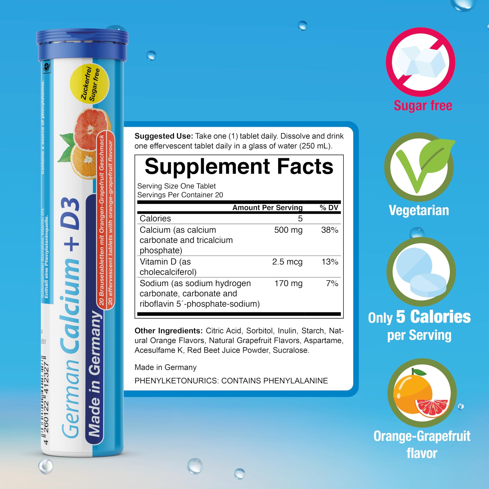 T&D German Vitamin, Minerals - 140 Vegan/Vegetarian Drink Effervescent Tablets - Mixed Fruit Flavor Box - Made in Germany T&DAu supplements