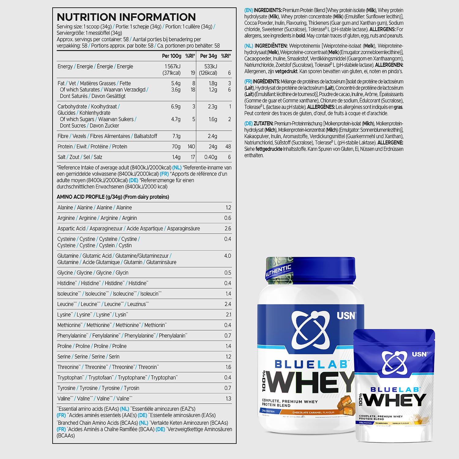 USN Blue Lab Whey Protein Powder: Chocolate Caramel - Whey Protein 908g USNAu supplements